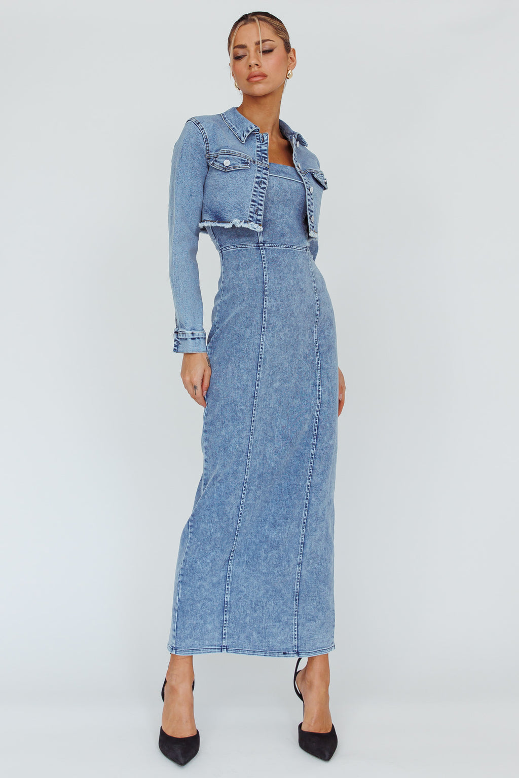 Press Play Strapless Maxi Dress Denim Blue by Selfie Leslie