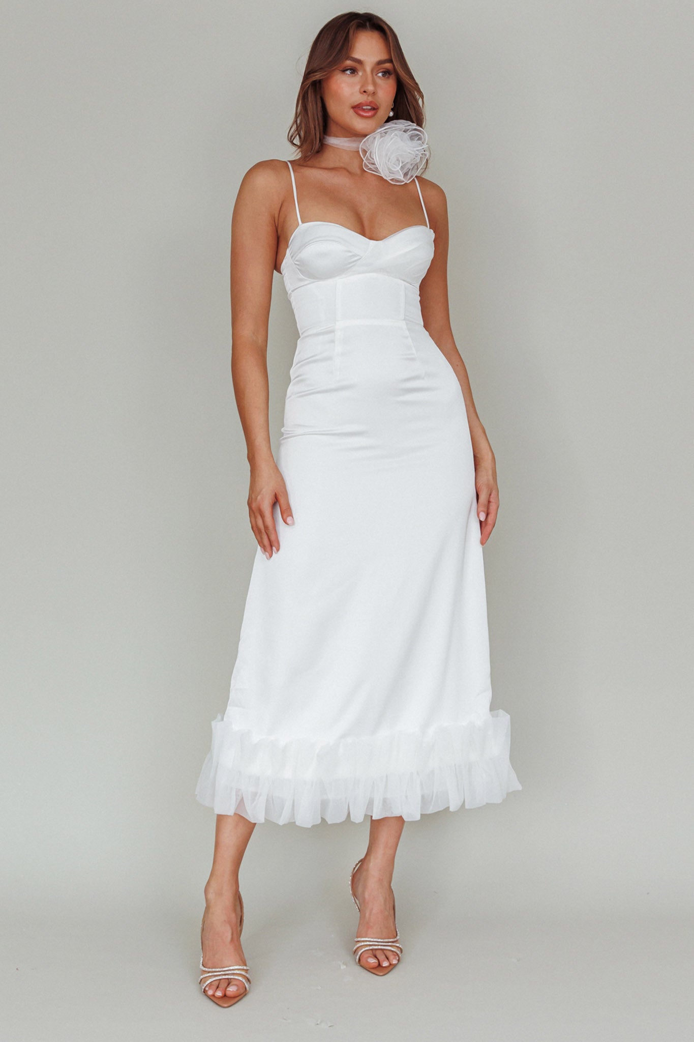 Buona Sera Hem Decoration Midi Dress White by Selfie Leslie
