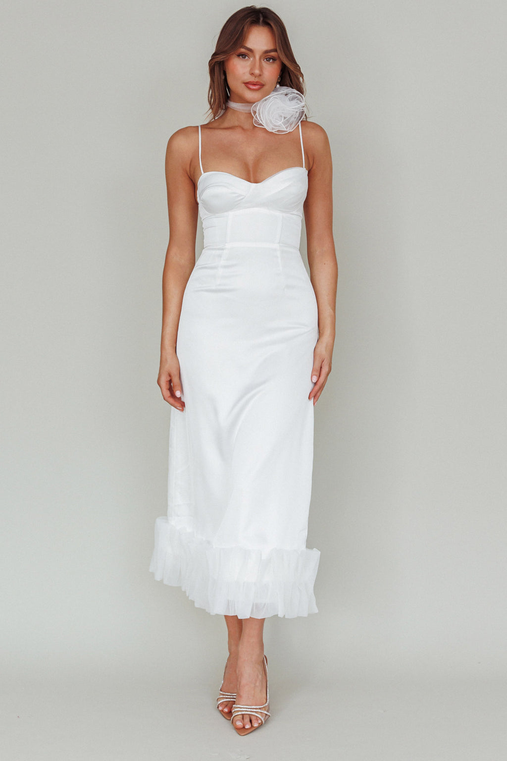 Buona Sera Hem Decoration Midi Dress White by Selfie Leslie