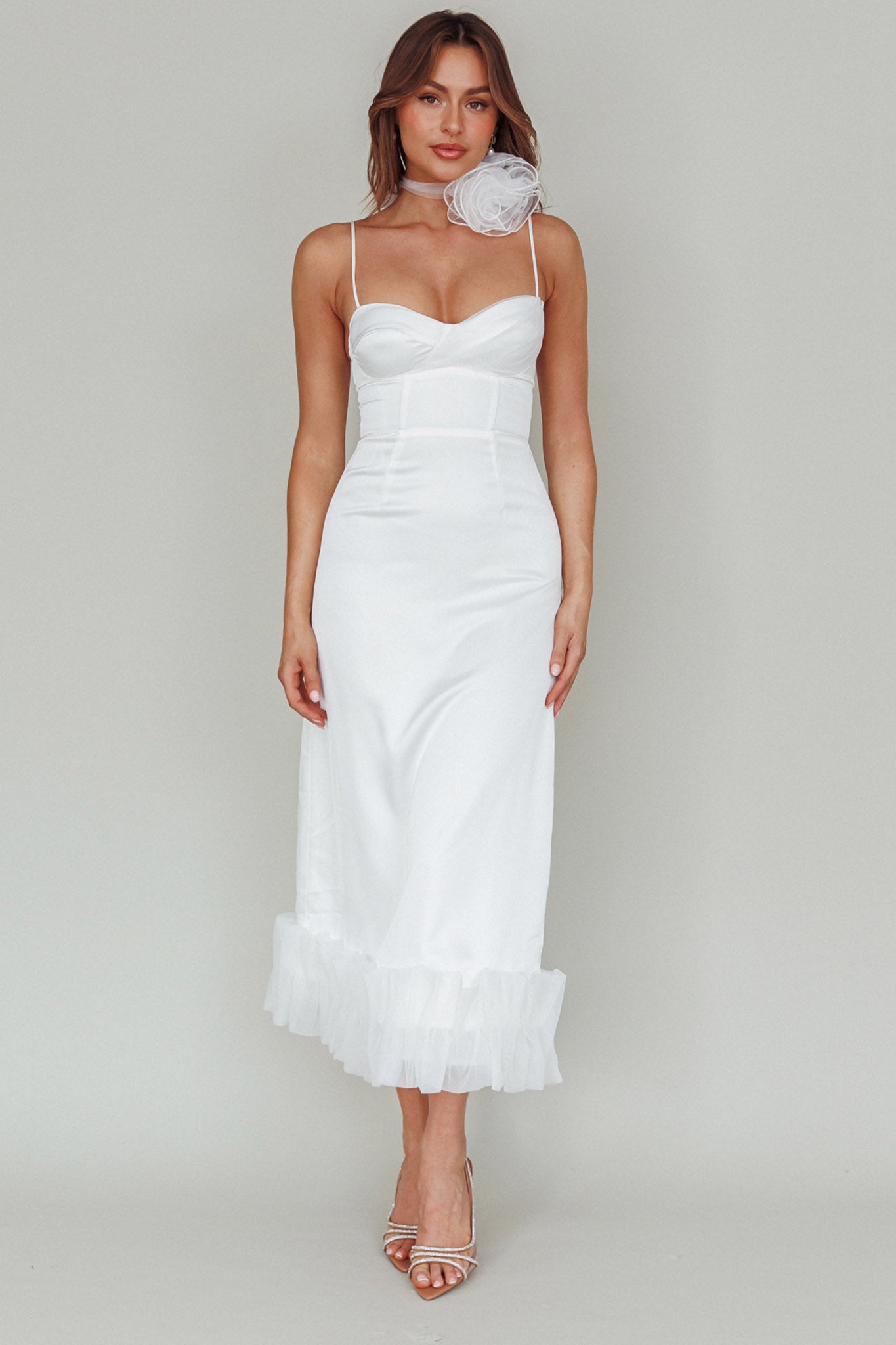 Buona Sera Hem Decoration Midi Dress White by Selfie Leslie