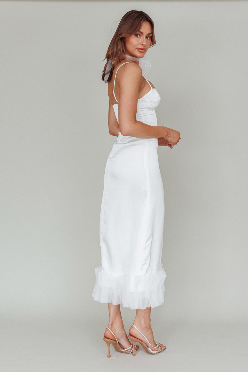 Buona Sera Hem Decoration Midi Dress White by Selfie Leslie