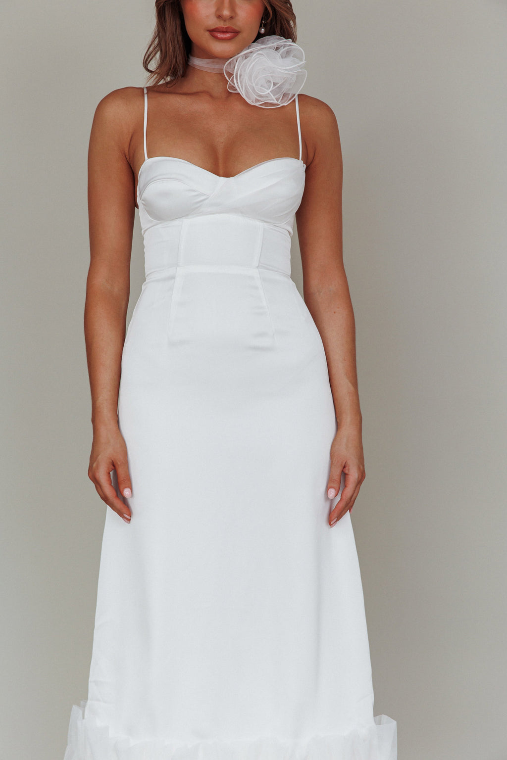 Buona Sera Hem Decoration Midi Dress White by Selfie Leslie