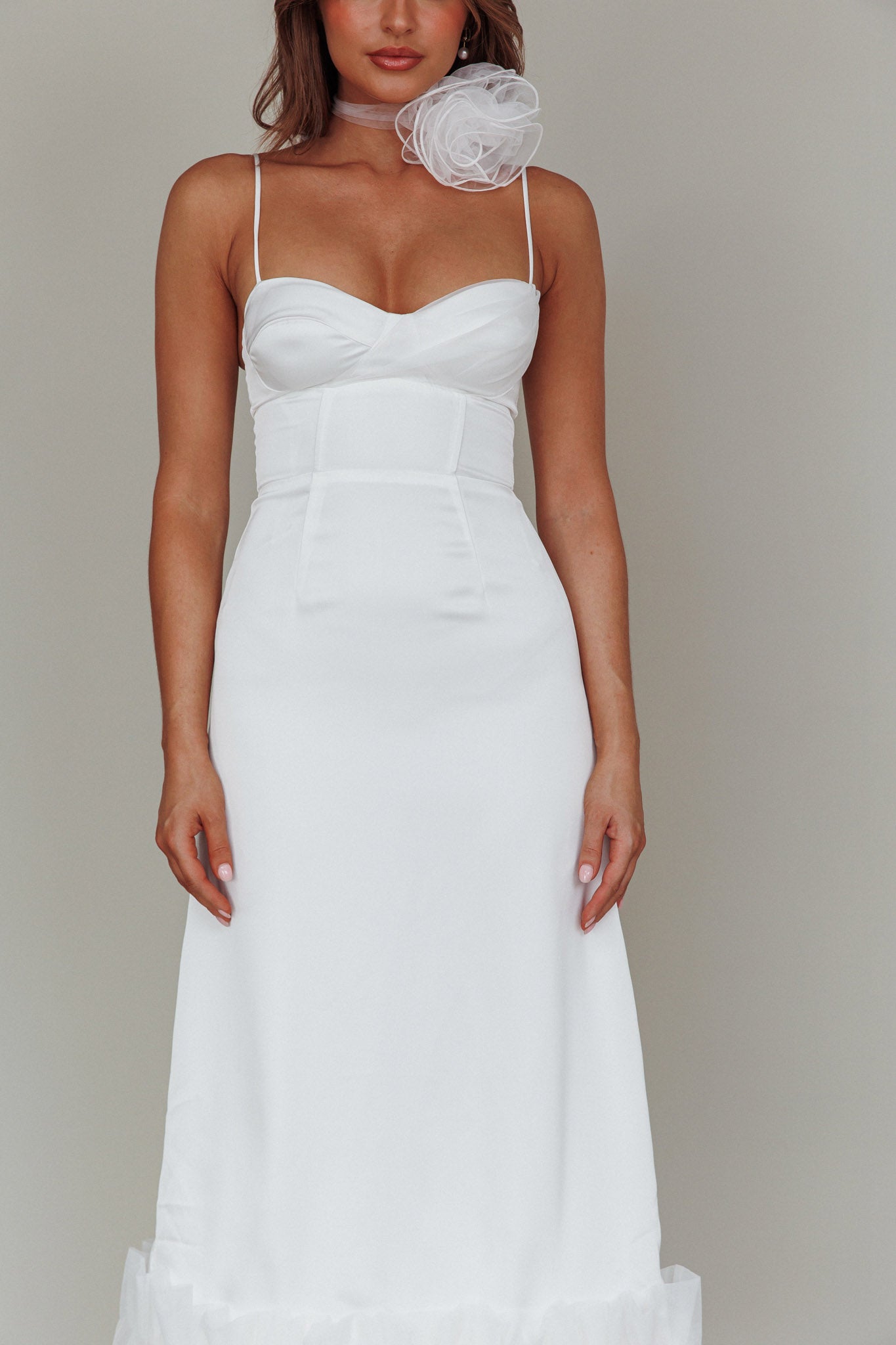 Buona Sera Hem Decoration Midi Dress White by Selfie Leslie