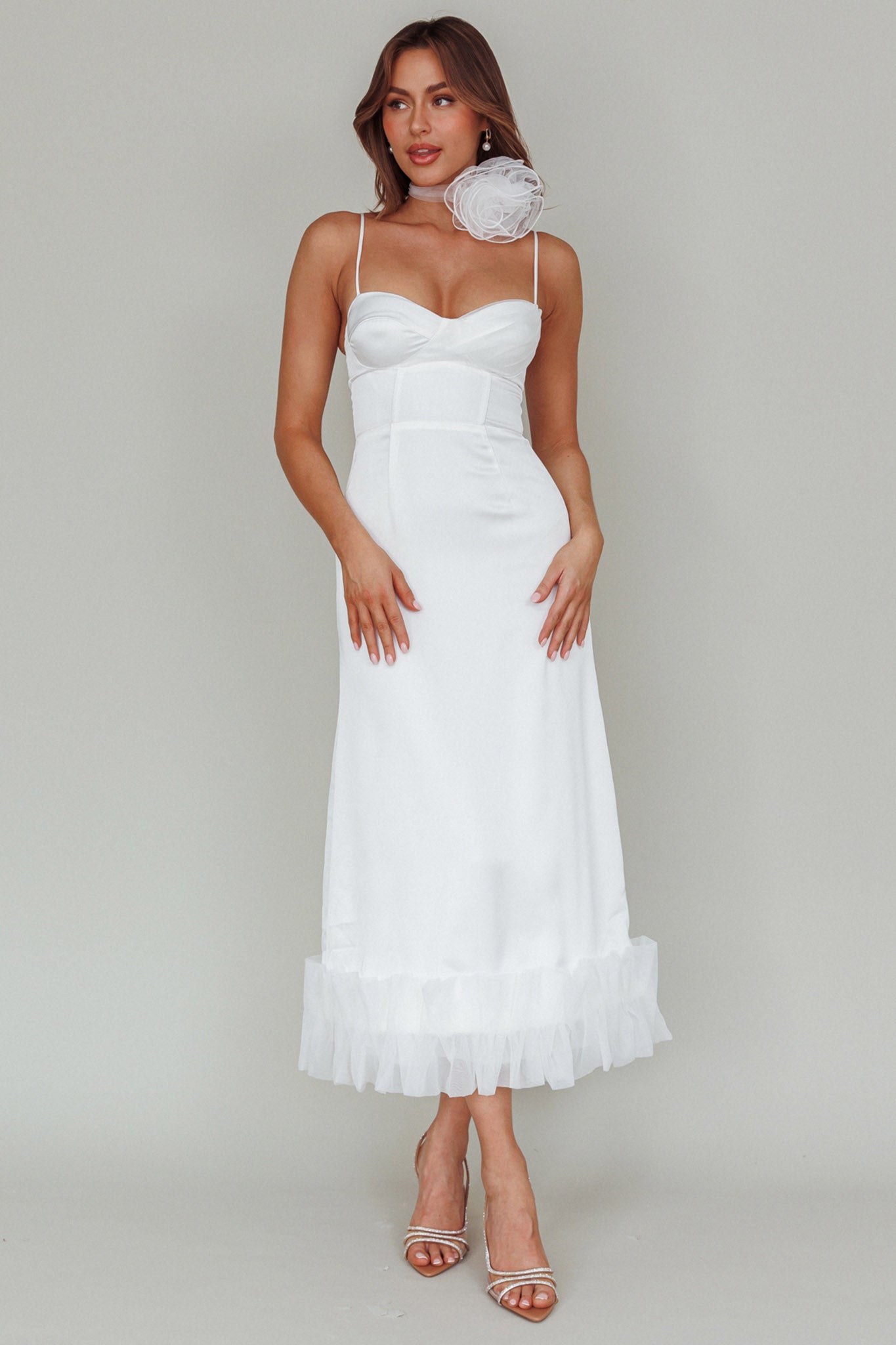 Buona Sera Hem Decoration Midi Dress White by Selfie Leslie