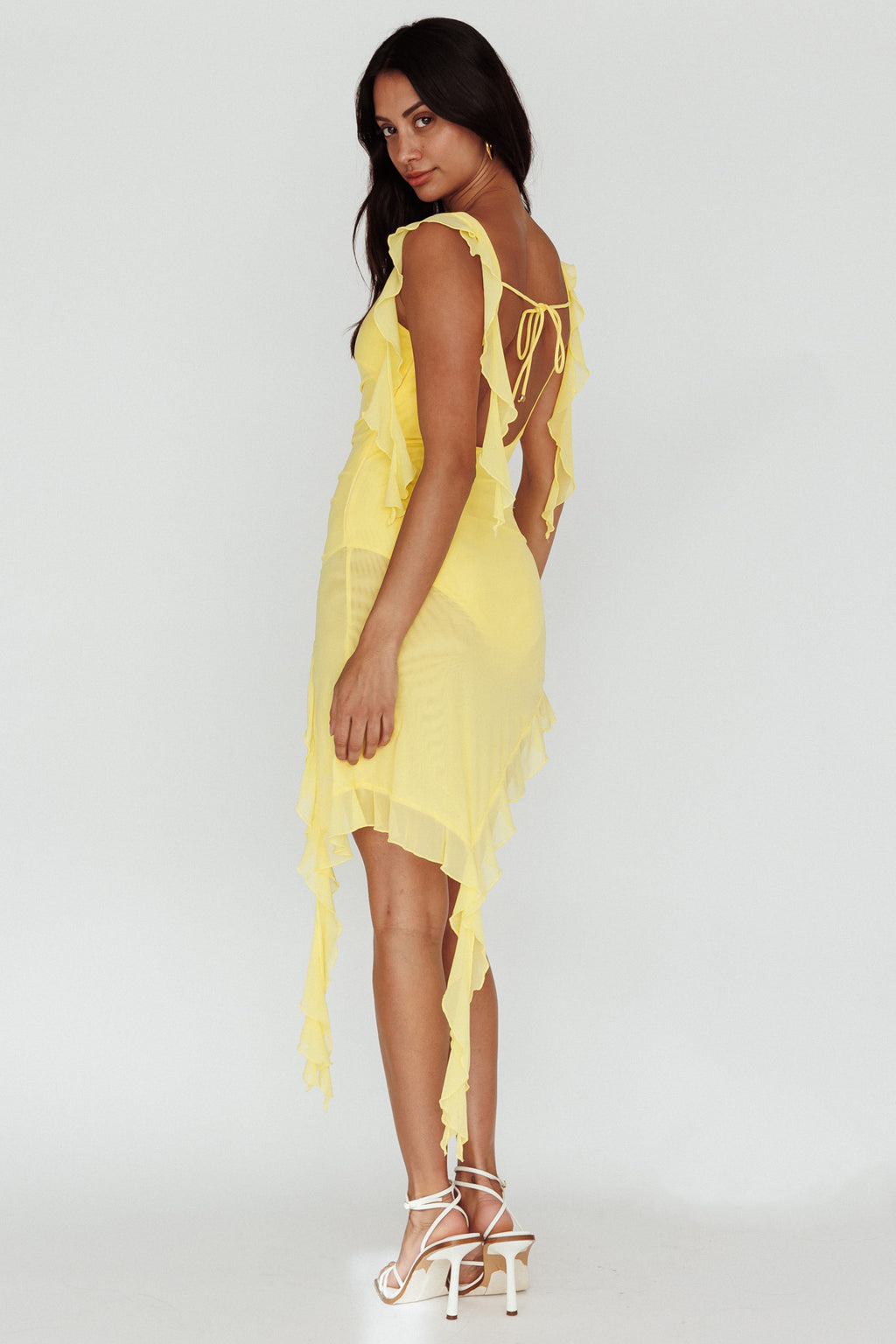 After Party Sleeveless Ruffle Trim Mini Dress Lemon by Selfie Leslie