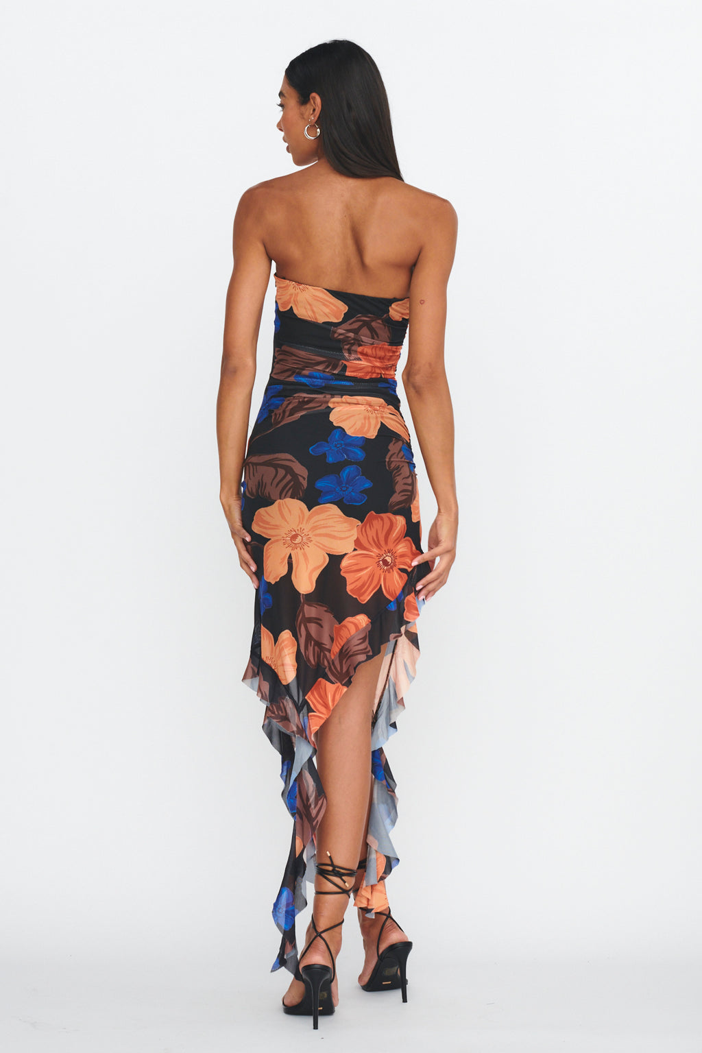 After Party Ruffle Trim Midi Dress Floral Black by Selfie Leslie