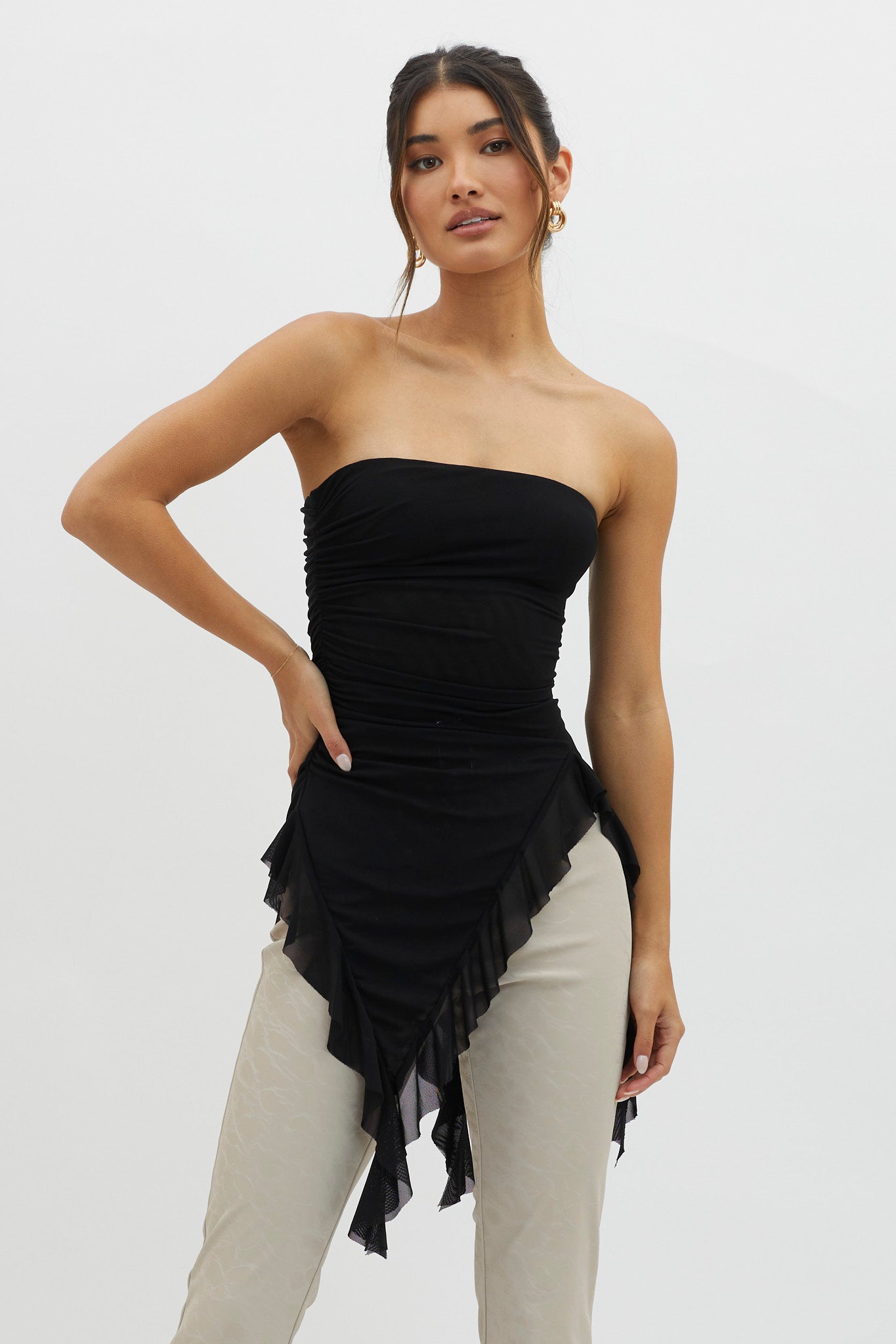 After Party Ruffle Trim Top Black by Selfie Leslie
