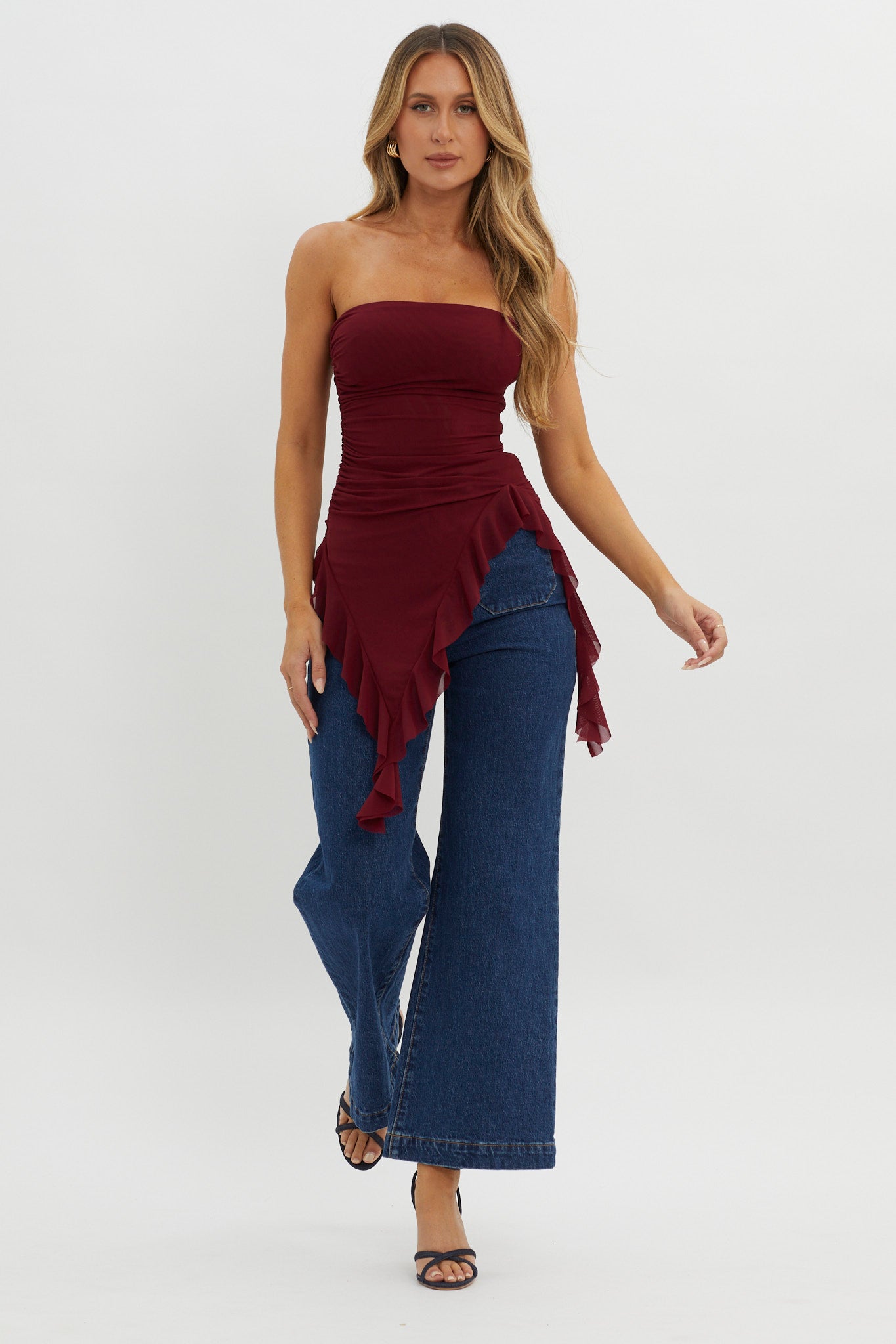 After Party Ruffle Trim Top Sangria by Selfie Leslie