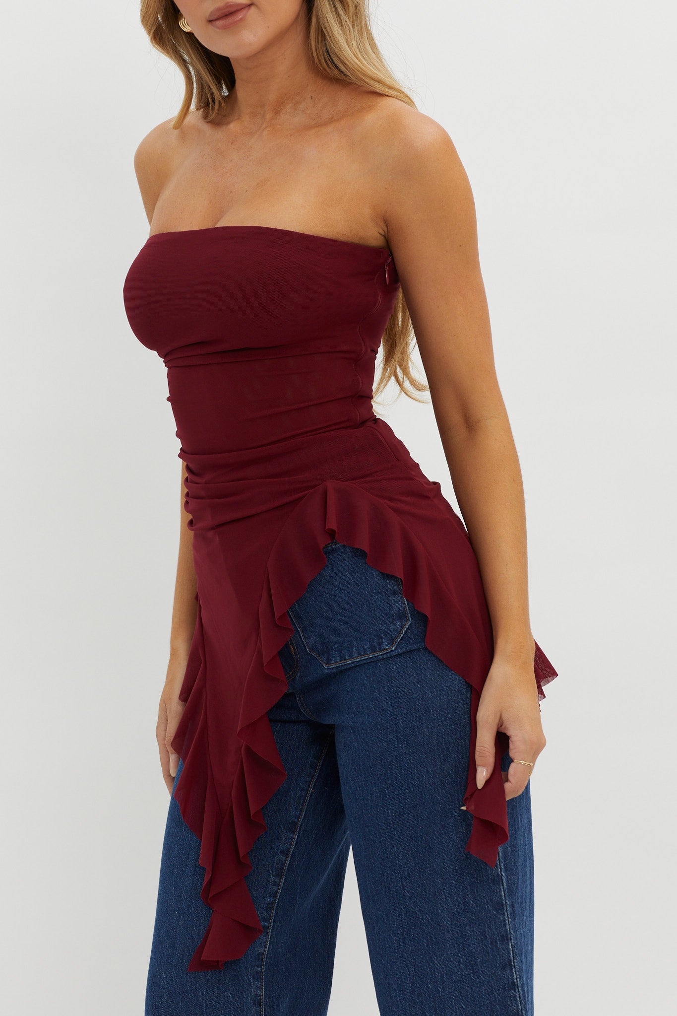 After Party Ruffle Trim Top Sangria by Selfie Leslie