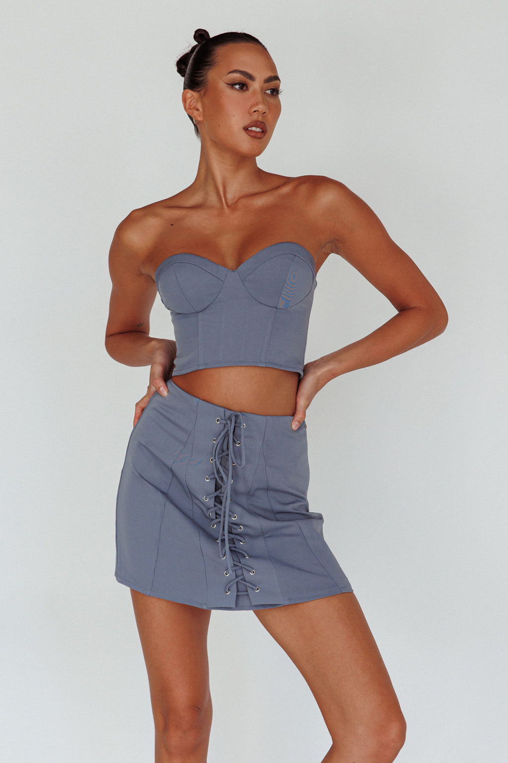 Ventura Bustier Crop Top Suit Grey by Selfie Leslie