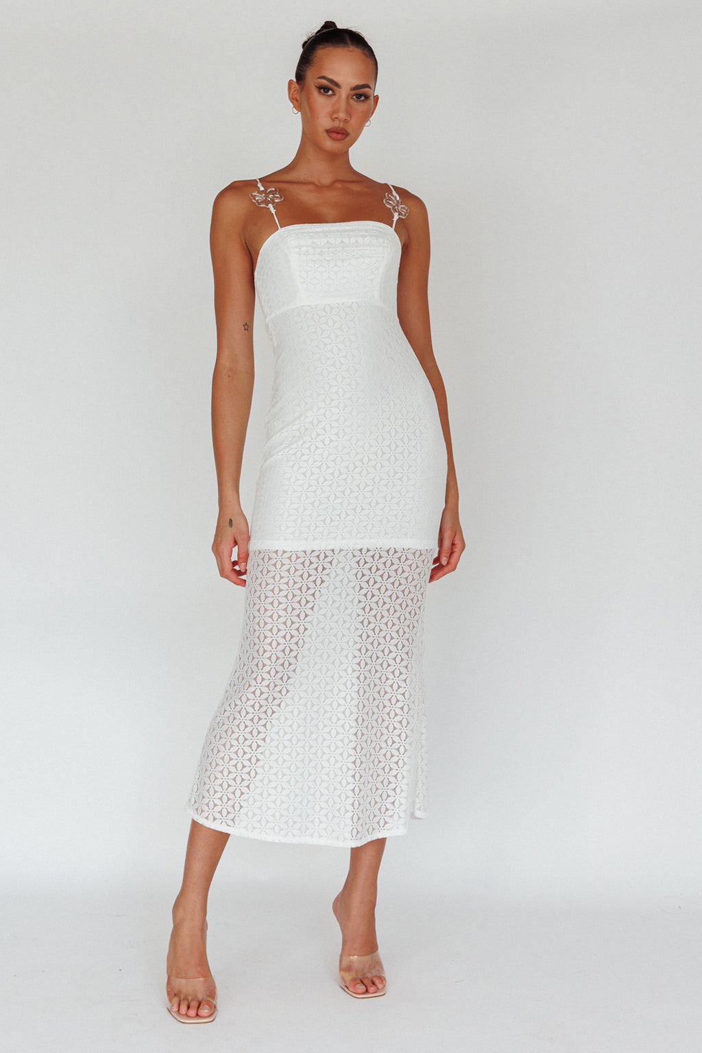Lazy Daisy Flower Strap Midi Dress White by Selfie Leslie
