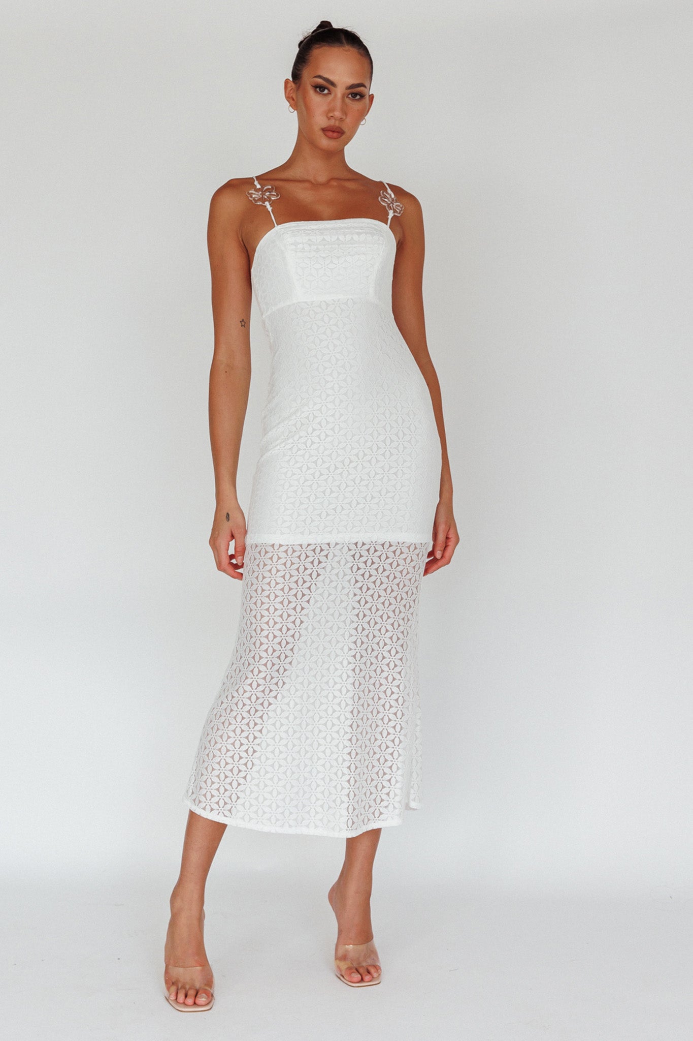 Lazy Daisy Flower Strap Midi Dress White by Selfie Leslie