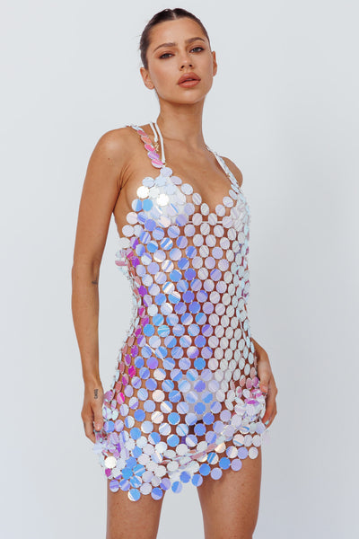 iridescent mini dress Sirenuse Acrylic Circle Silver RCT-Nicole-202527 White Wedding Beach Maxi Also available in black US WOMEN SIZE:6.5