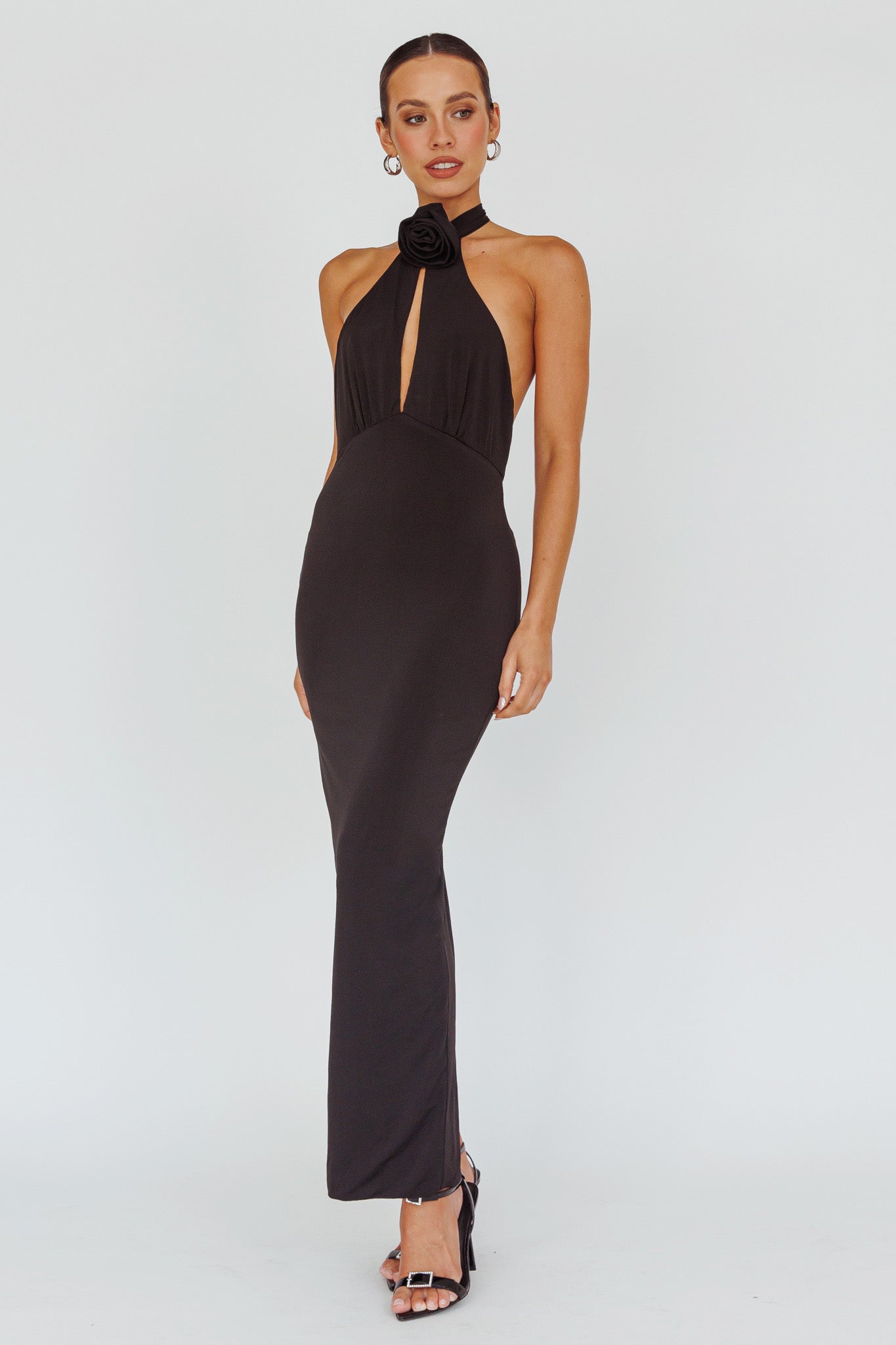 Simha Rose Halterneck Midi Dress Black by Selfie Leslie