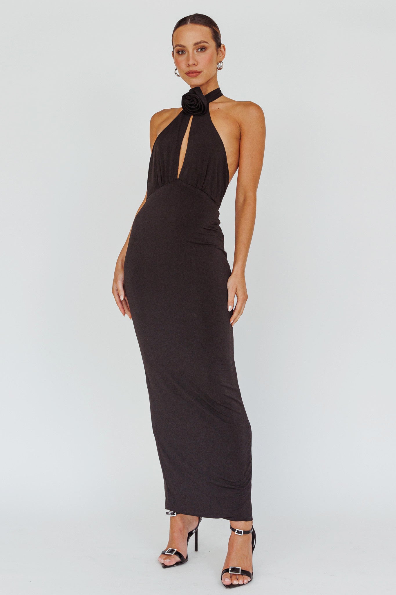 Simha Rose Halterneck Midi Dress Black by Selfie Leslie