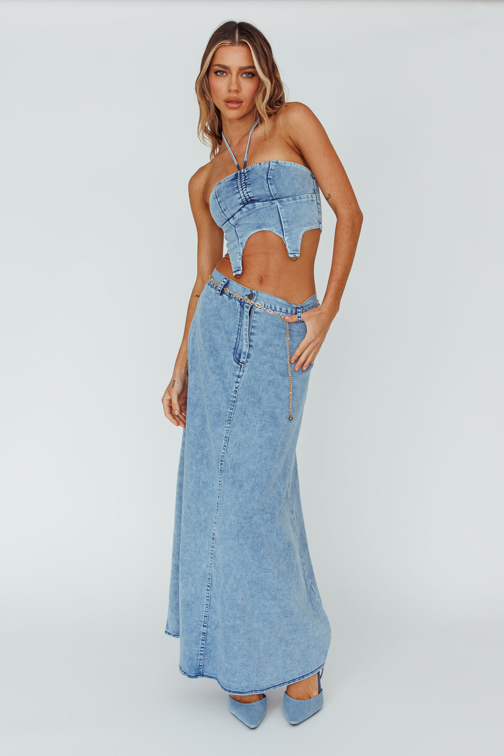Romcom Maxi Skirt Denim Blue by Selfie Leslie