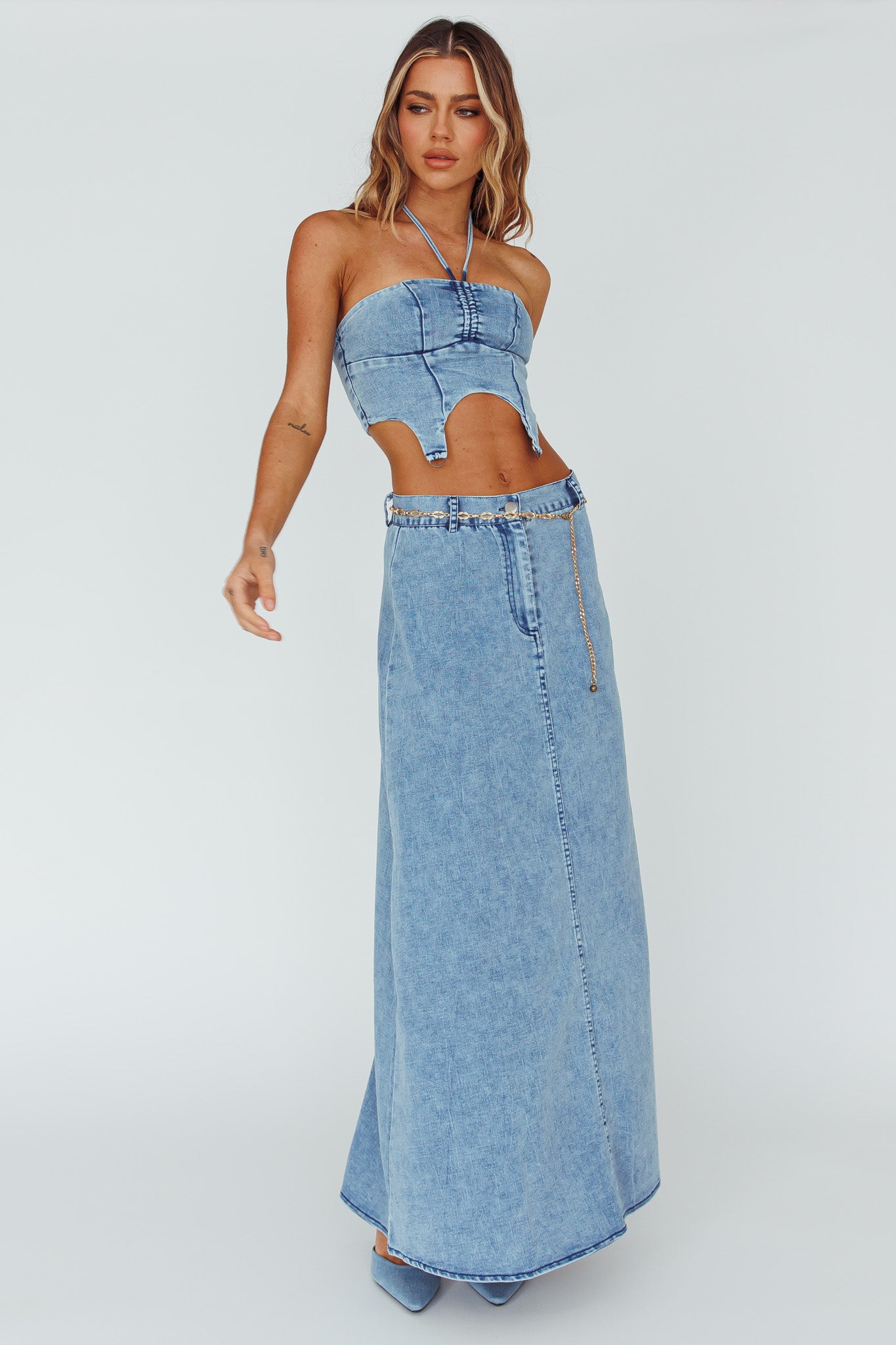 Romcom Maxi Skirt Denim Blue by Selfie Leslie