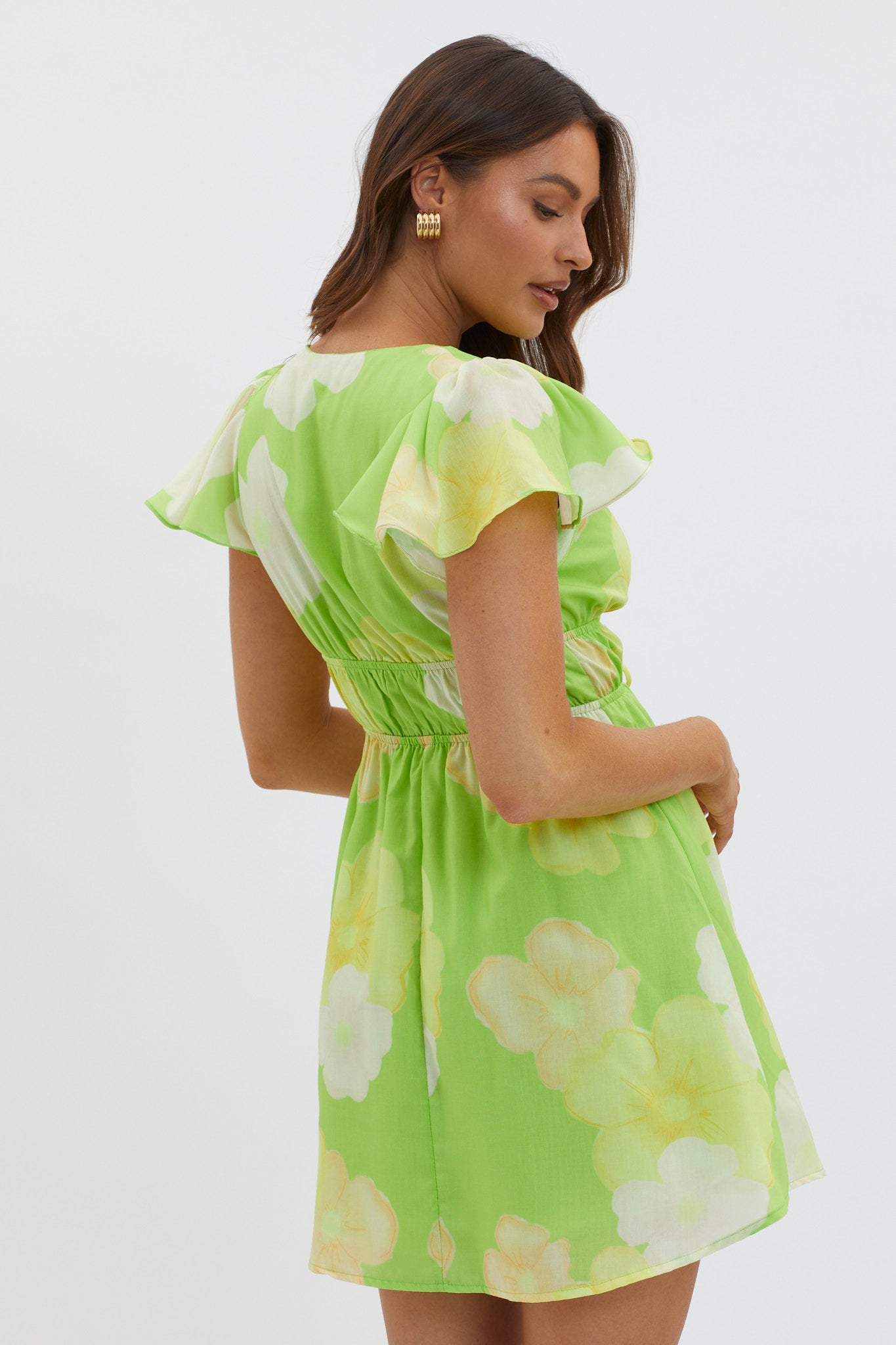 Carnivale Angel Sleeve Mini Dress Floral Yellow by Selfie Leslie