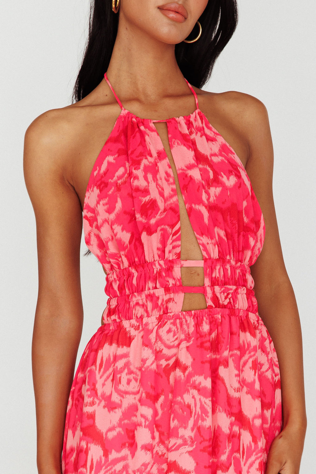 Cyndi Open Back Halterneck Maxi Dress Floral Pink by Selfie Leslie