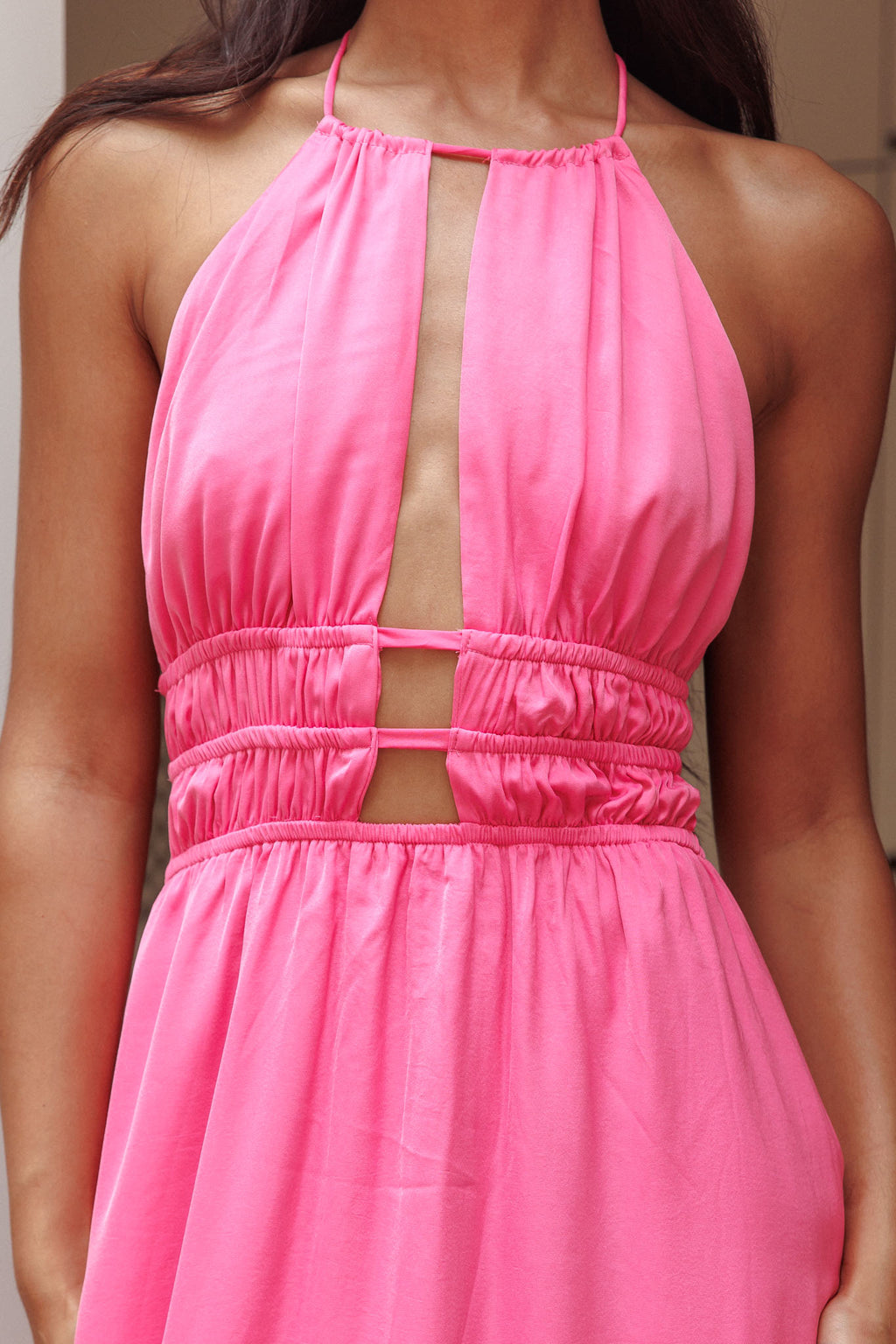 Cyndi Open Back Halterneck Maxi Dress Hot Pink by Selfie Leslie