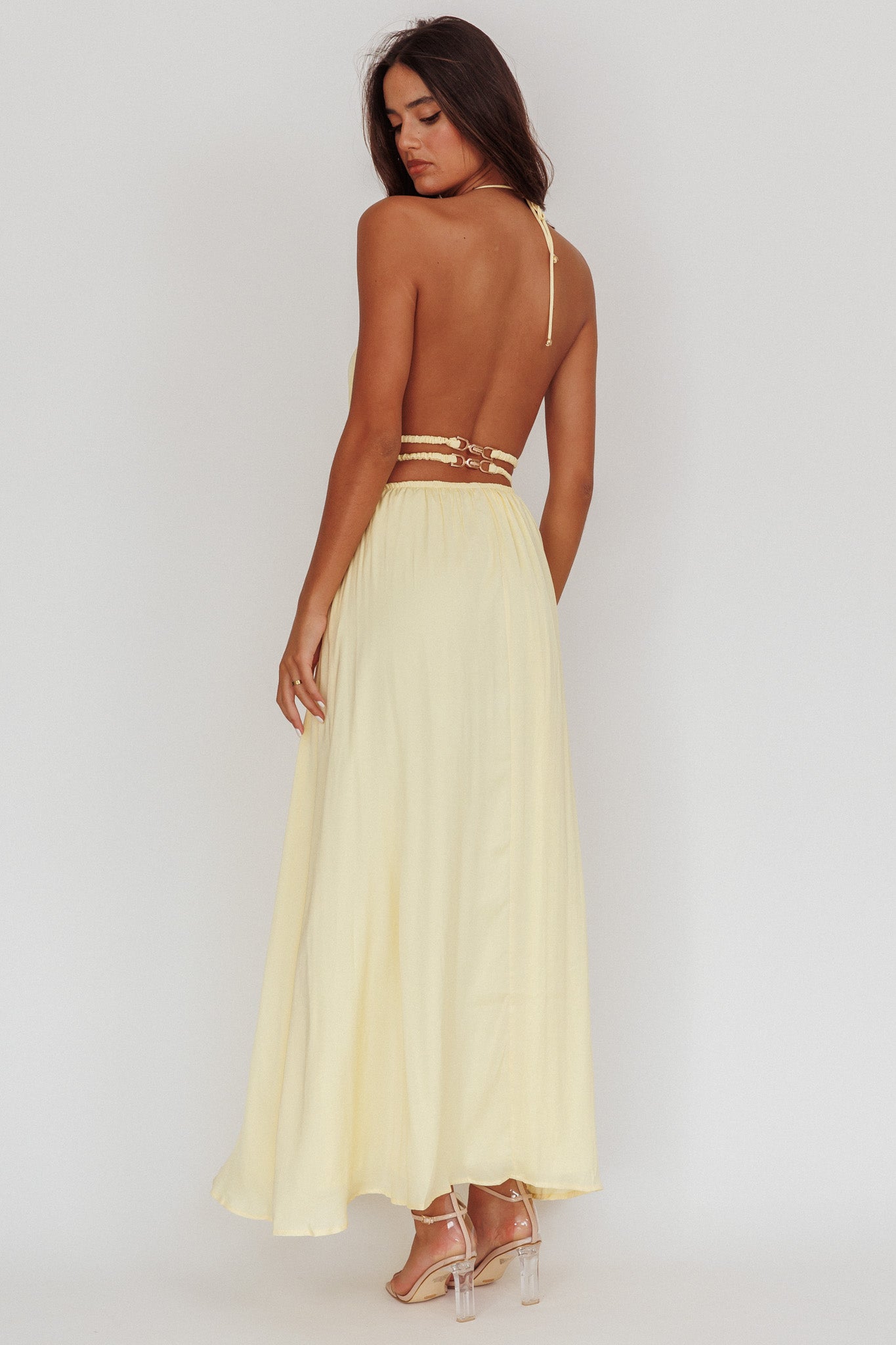 Cyndi Open Back Halterneck Maxi Dress Light Yellow - XL Cyndi Open Back Halterneck Maxi Dress Light Yellow - XL