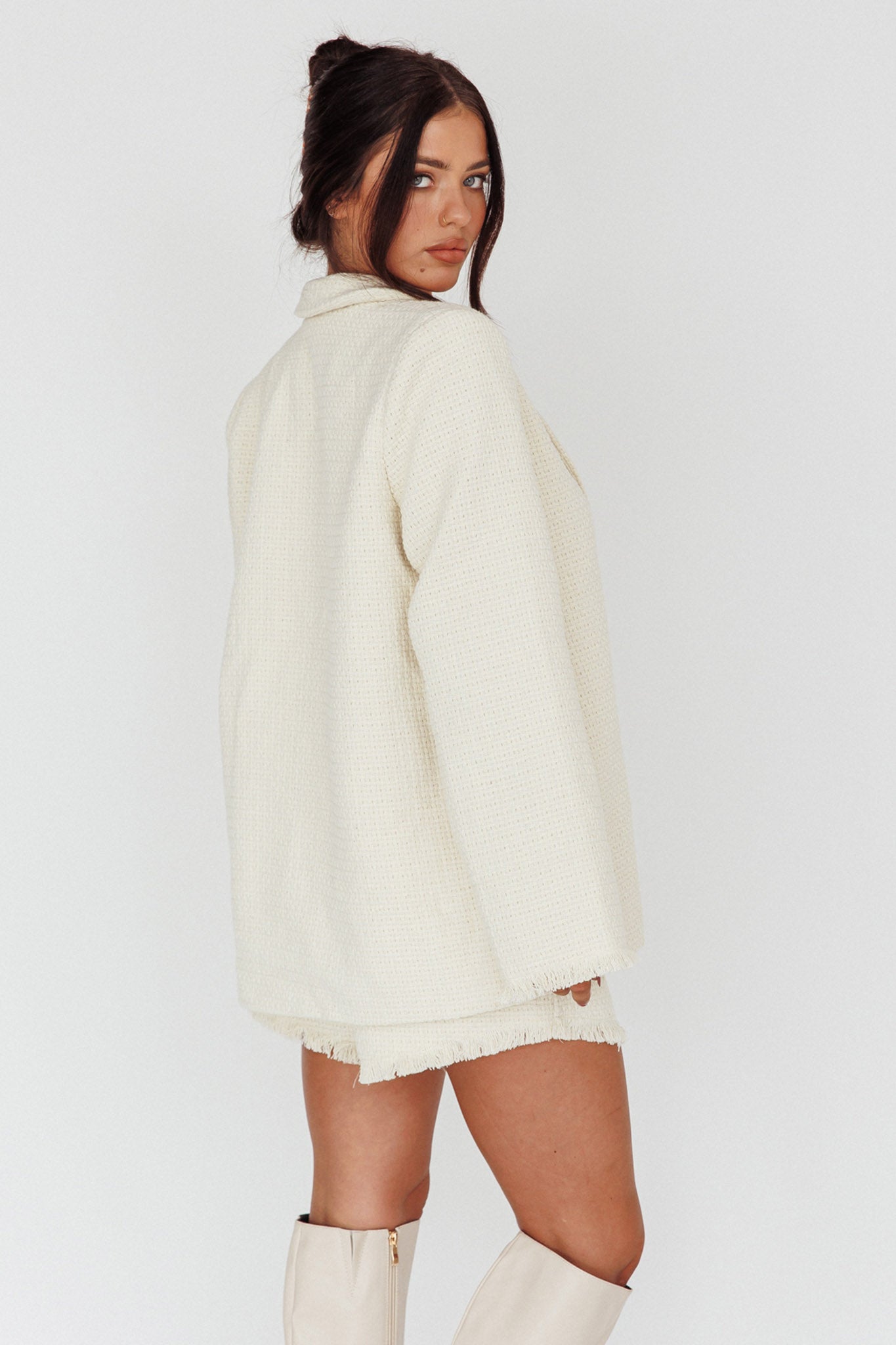 Ekaterina Tweed Raw Edge Shorts Cream by Selfie Leslie