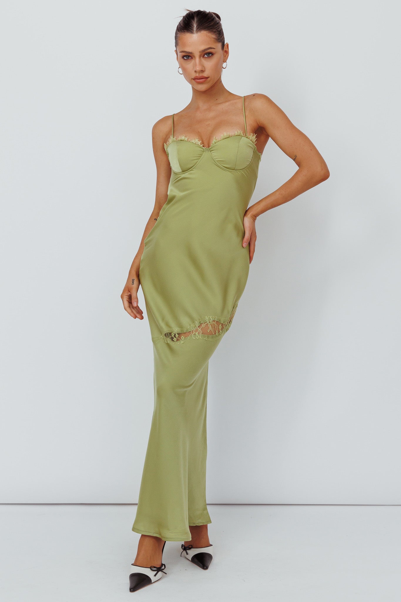 Sweet Talker Lace Trim Midi Dress Lime by Selfie Leslie