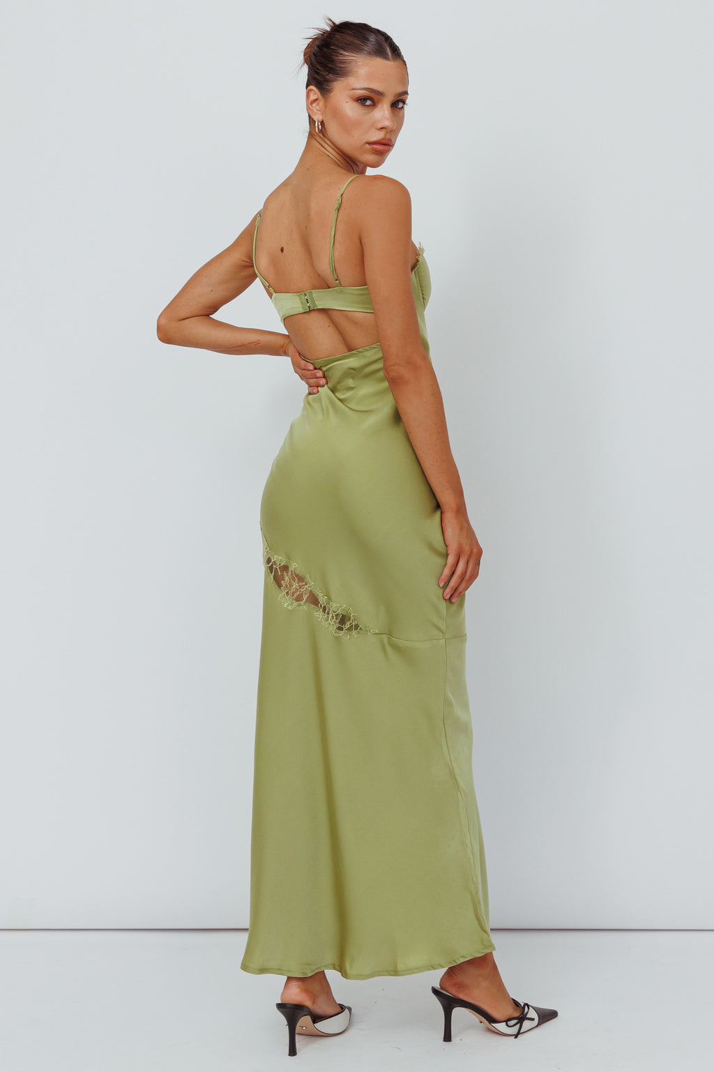 Sweet Talker Lace Trim Midi Dress Lime by Selfie Leslie