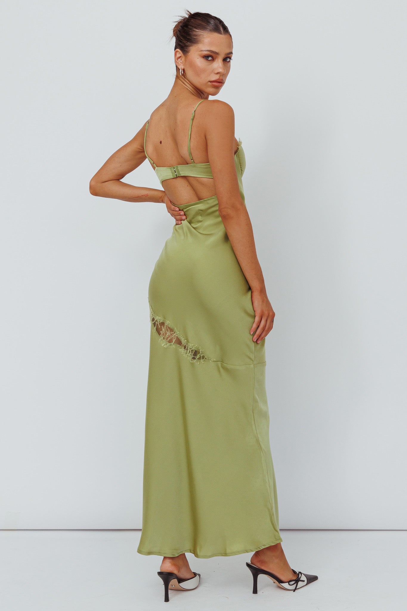 Sweet Talker Lace Trim Midi Dress Lime by Selfie Leslie