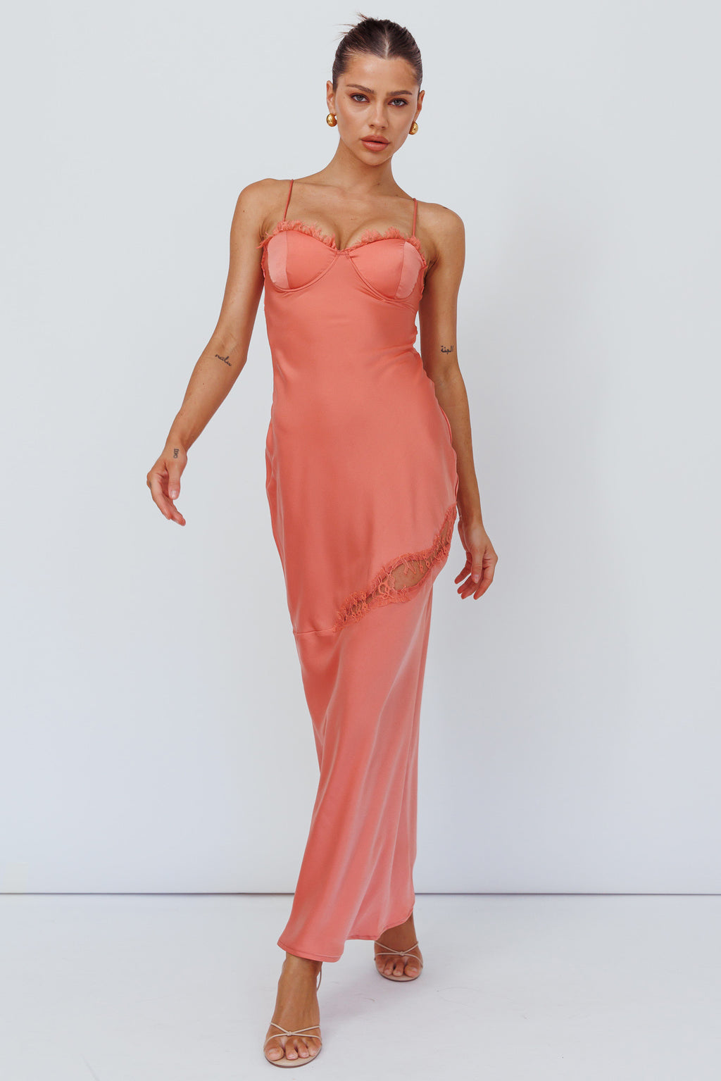 Sweet Talker Lace Trim Midi Dress Mango by Selfie Leslie