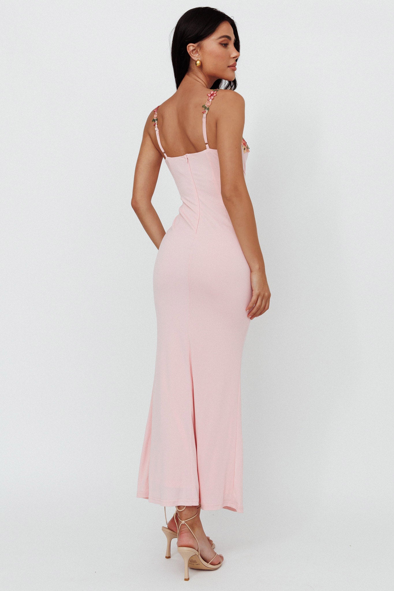 Rose Garden Floral Applique Laced Midi Dress Baby Pink - XL Rose Garden Floral Applique Laced Midi Dress Baby Pink - XL