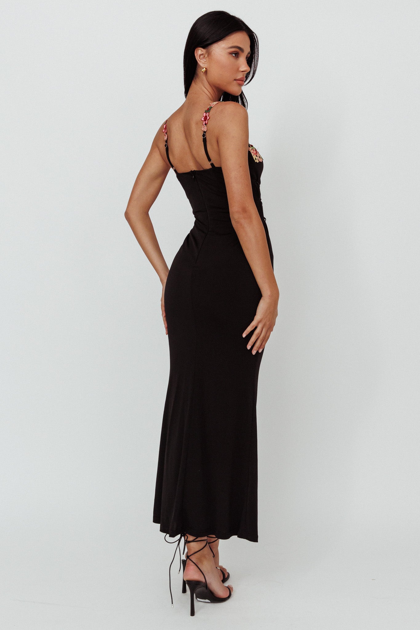 Rose Garden Floral Applique Laced Midi Dress Black by Selfie Leslie