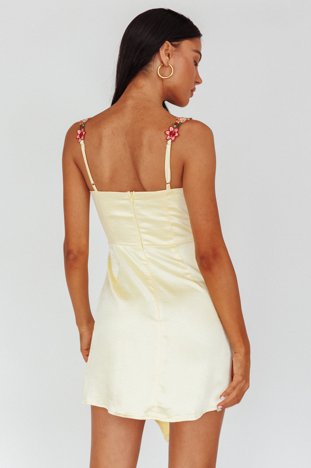 Rose Garden Floral Applique Wrap Mini Dress Lemon by Selfie Leslie