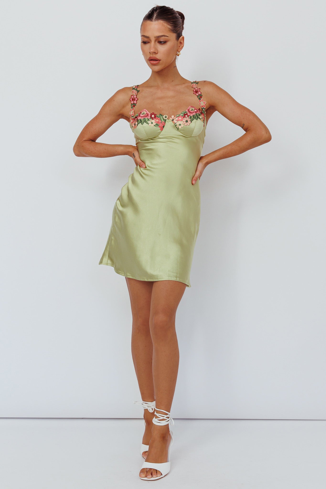 rose garden floral applique midi dress lime Rose Garden Floral Applique Mini Dress Lime