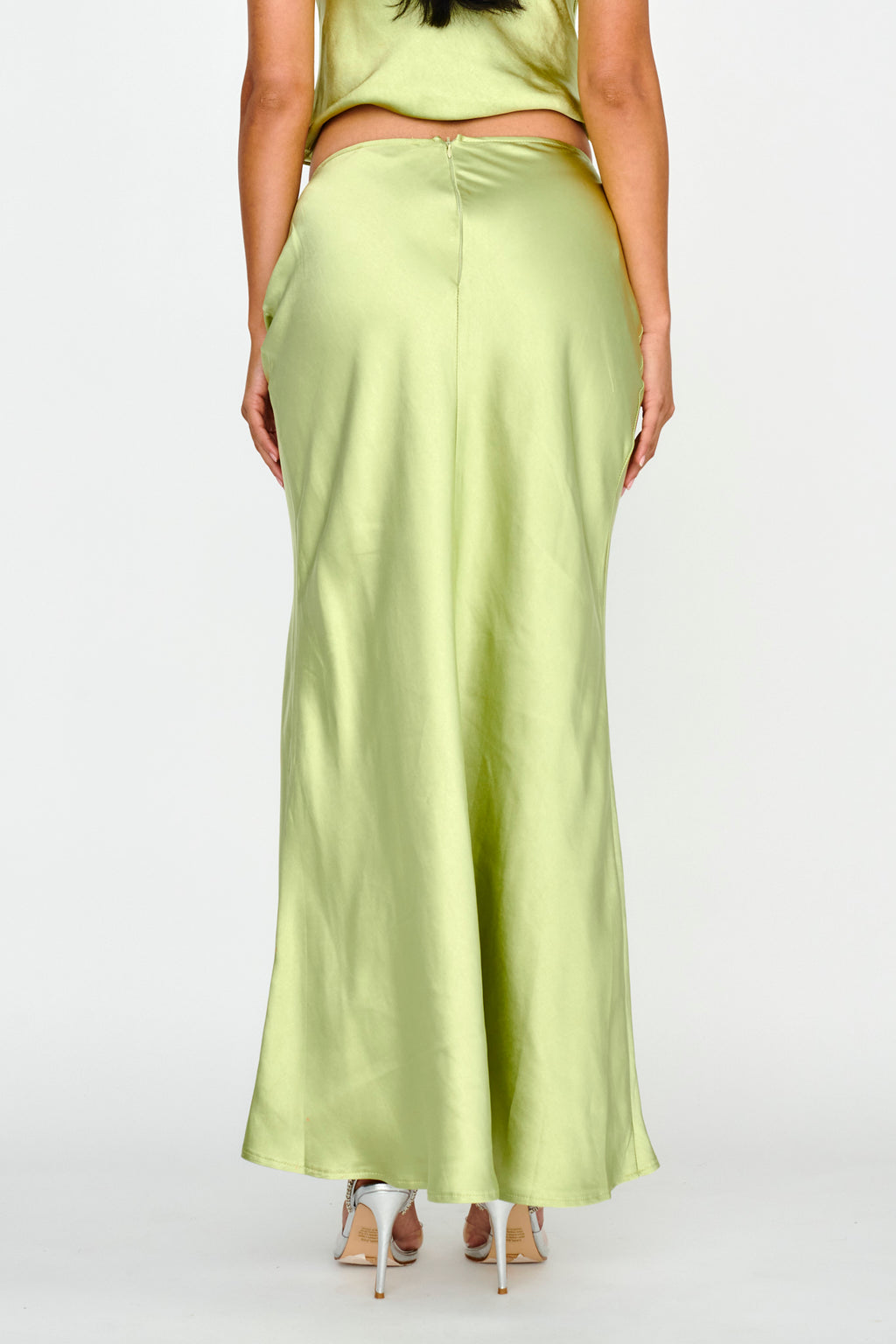 Rose Garden Satin Maxi Skirt Lime by Selfie Leslie
