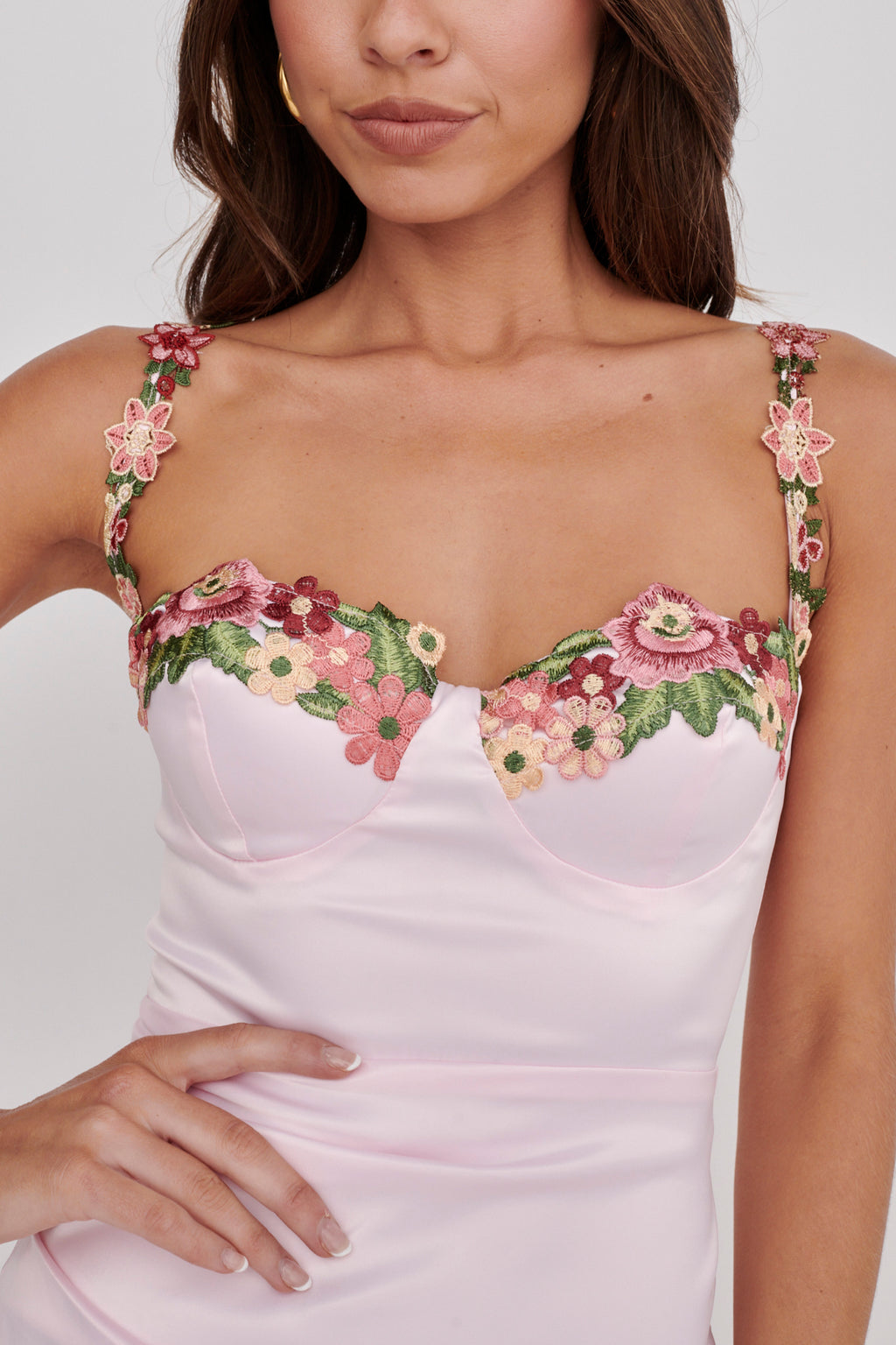 Rose Garden Floral Applique Pleat Mini Dress Pink by Selfie Leslie