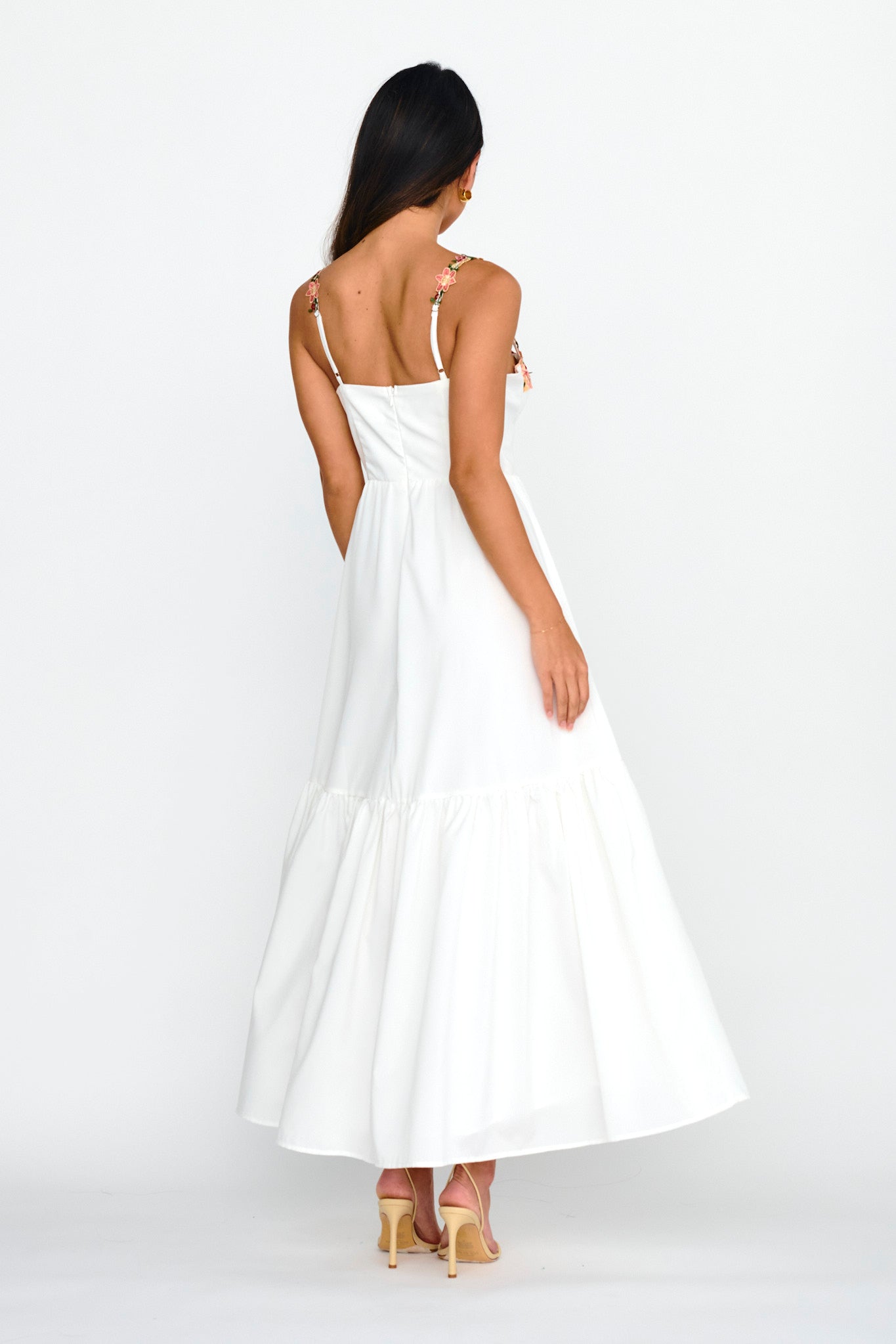 Rose Garden Floral Applique A-Line Midi Dress White by Selfie Leslie