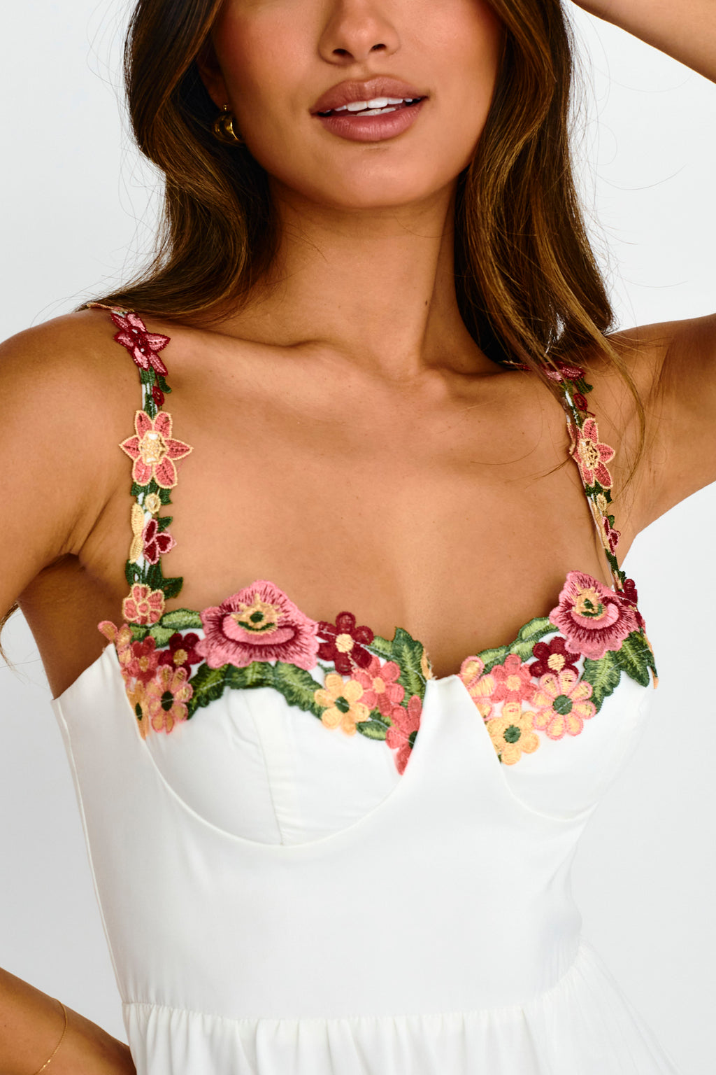 Rose Garden Floral Applique A-Line Midi Dress White by Selfie Leslie