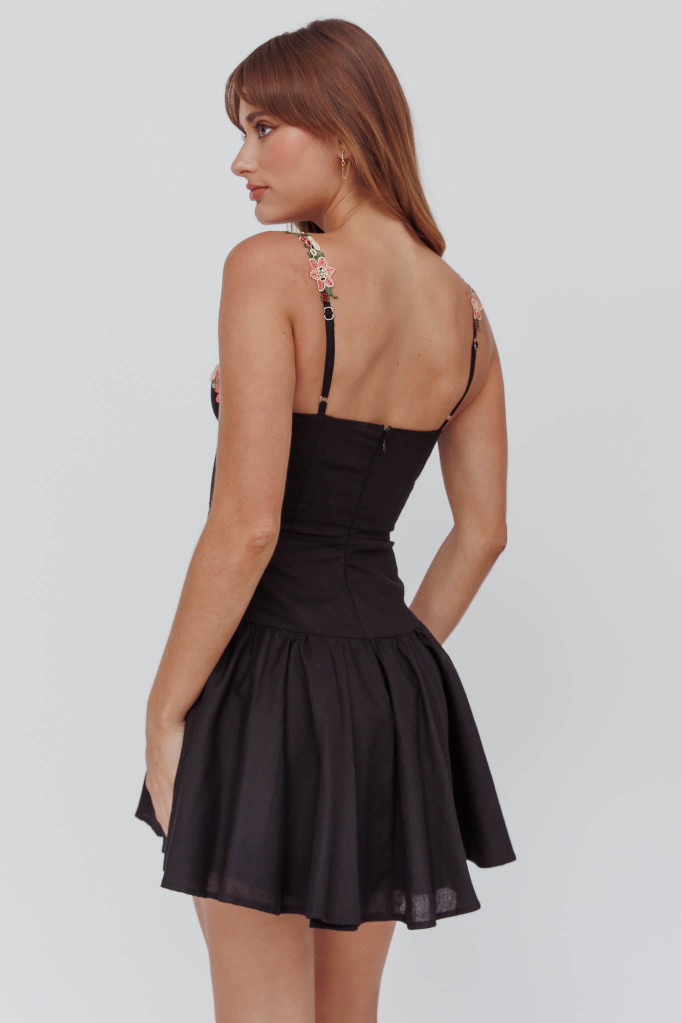 Rose Garden Flounce Mini Dress Black by Selfie Leslie