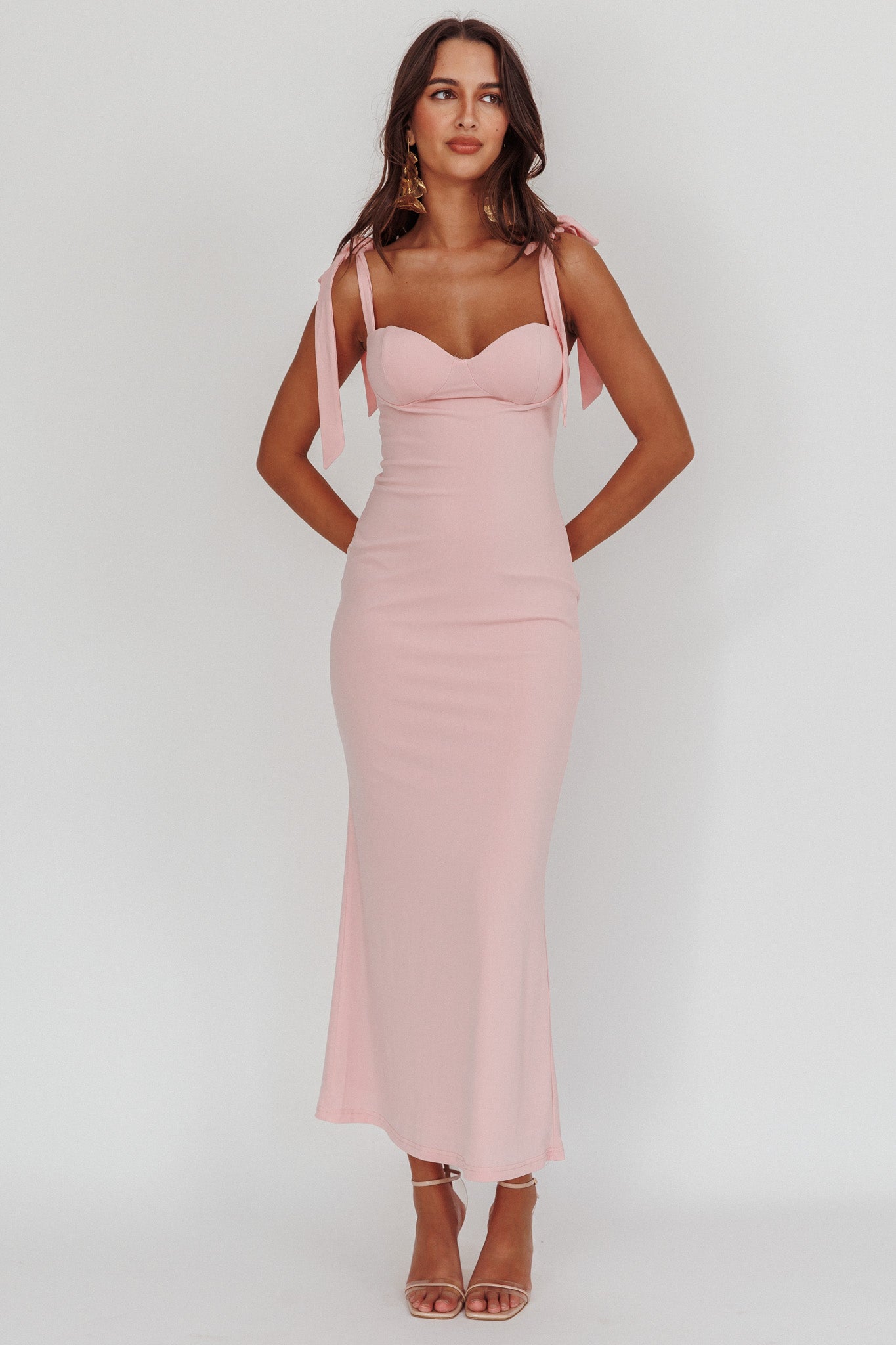 Rose Garden Tied Shoulder Midi Dress Blush by Selfie Leslie