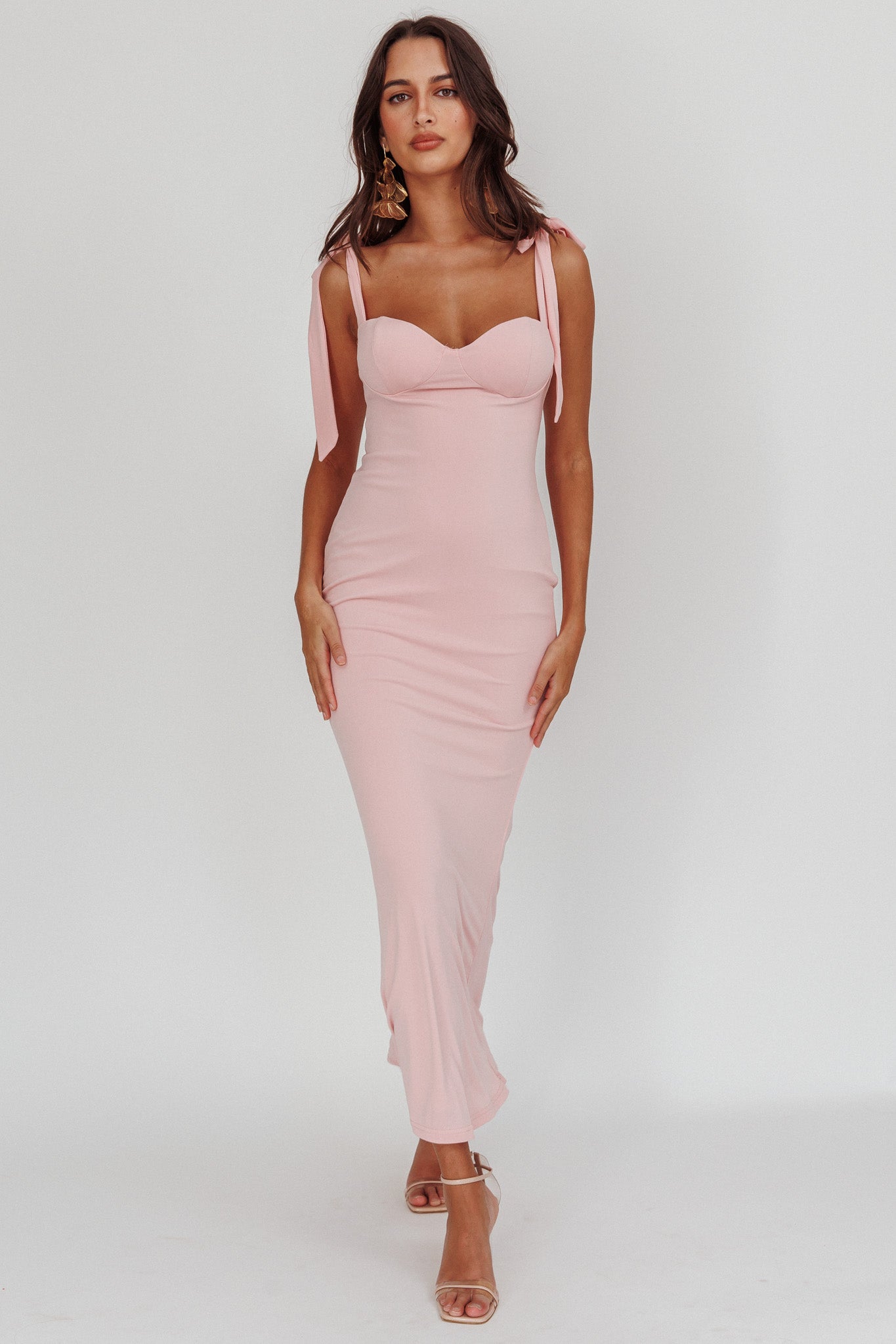 Rose Garden Tied Shoulder Maxi Dress Blush– Selfie Leslie