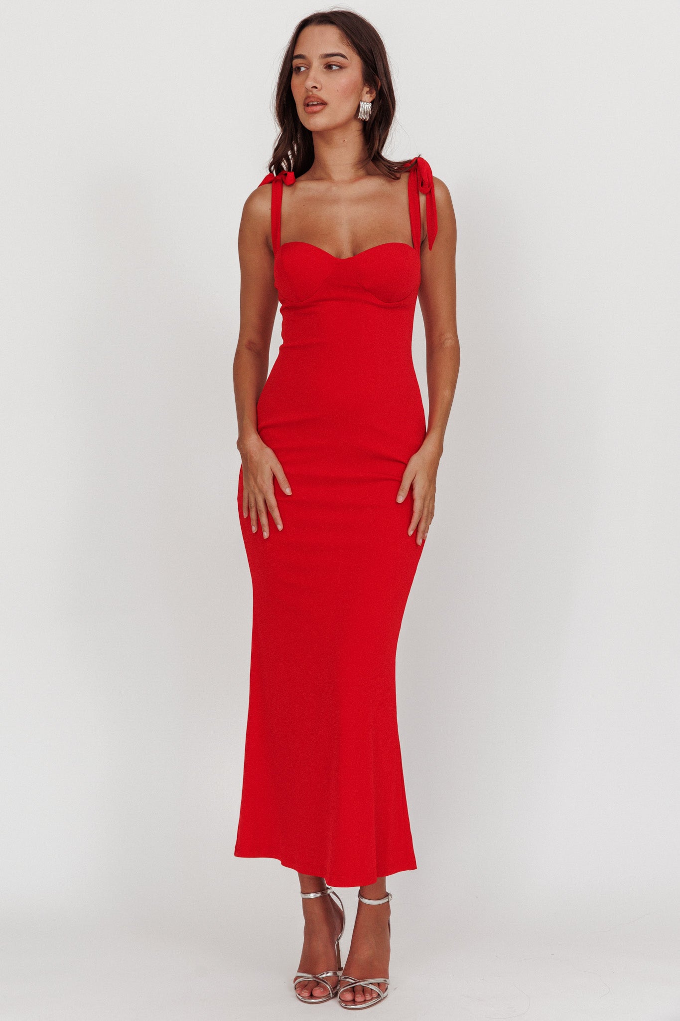 Rose Garden Tied Shoulder Maxi Dress Red Rose Garden Tied Shoulder Maxi Dress Red