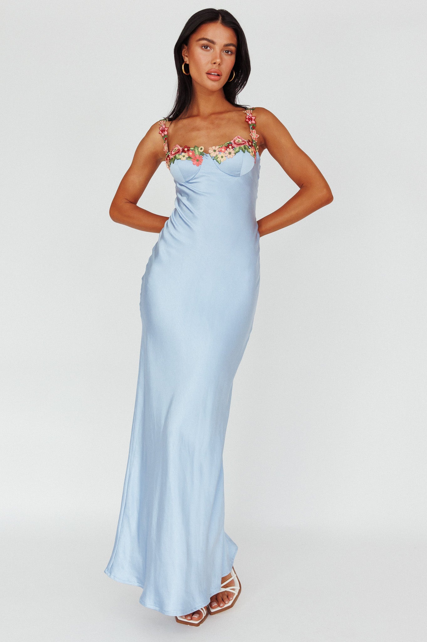 Garden Tapestry Embroidered Midi Dress in Blue