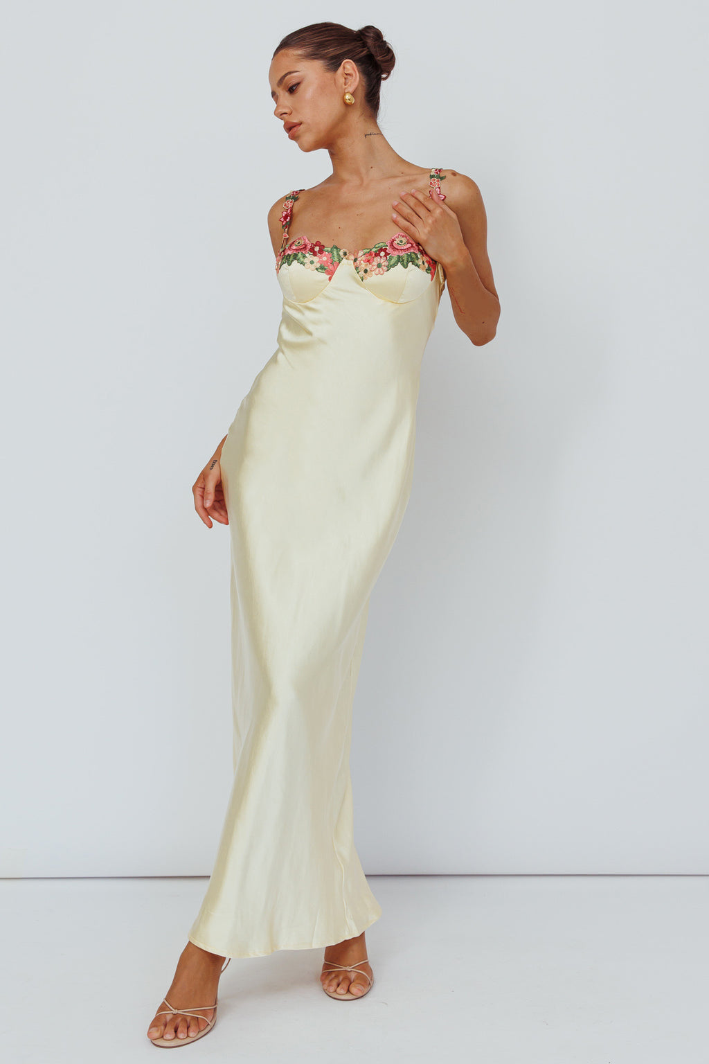 Rose Garden Floral Applique Midi Dress Yellow by Selfie Leslie