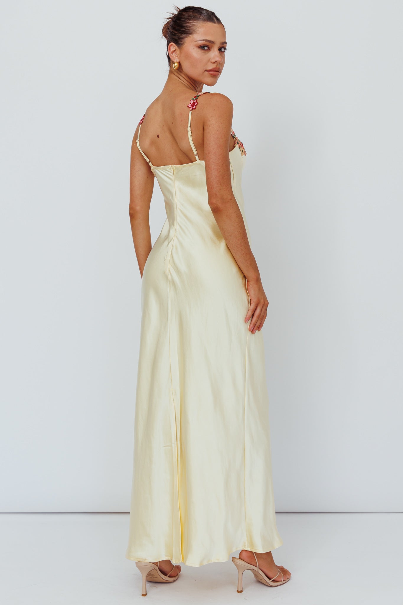 Rose Garden Floral Applique Midi Dress Yellow by Selfie Leslie