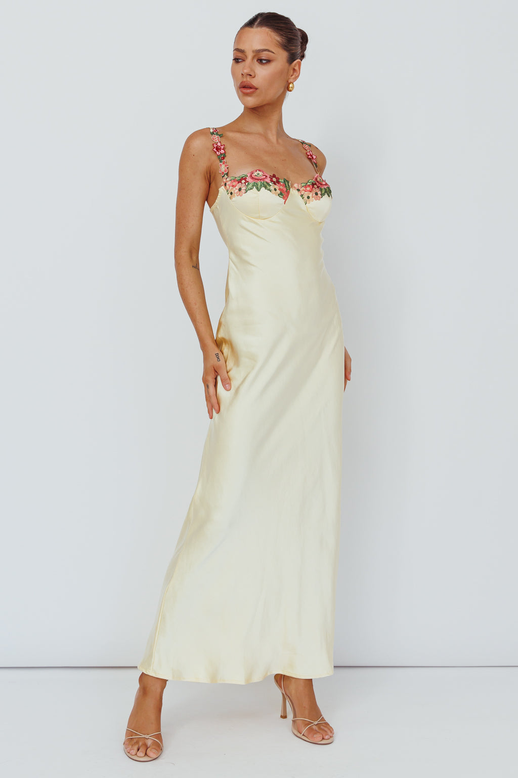 Rose Garden Floral Applique Midi Dress Yellow by Selfie Leslie
