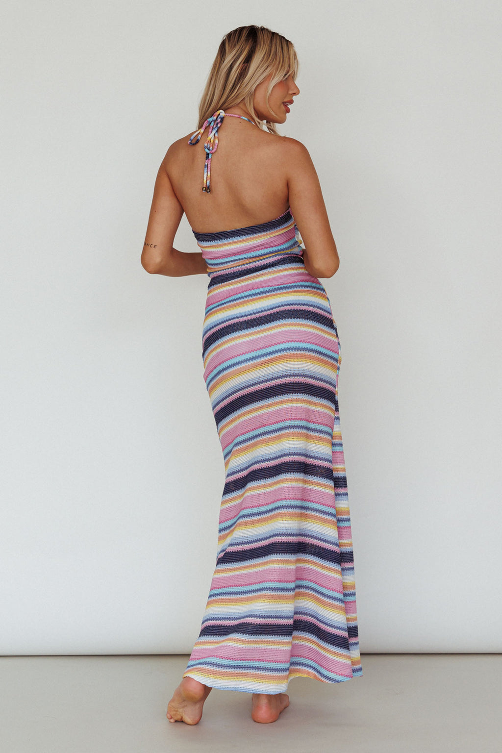 Kandy Crochet Maxi Dress Stripe Blue Multi by Selfie Leslie