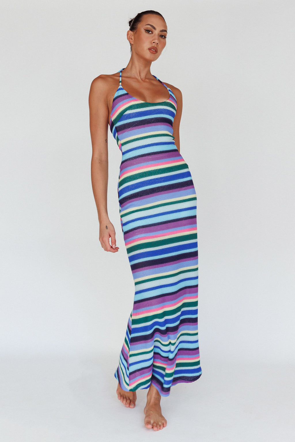 Kandy Crochet Maxi Dress Stripe Lavender Multi by Selfie Leslie