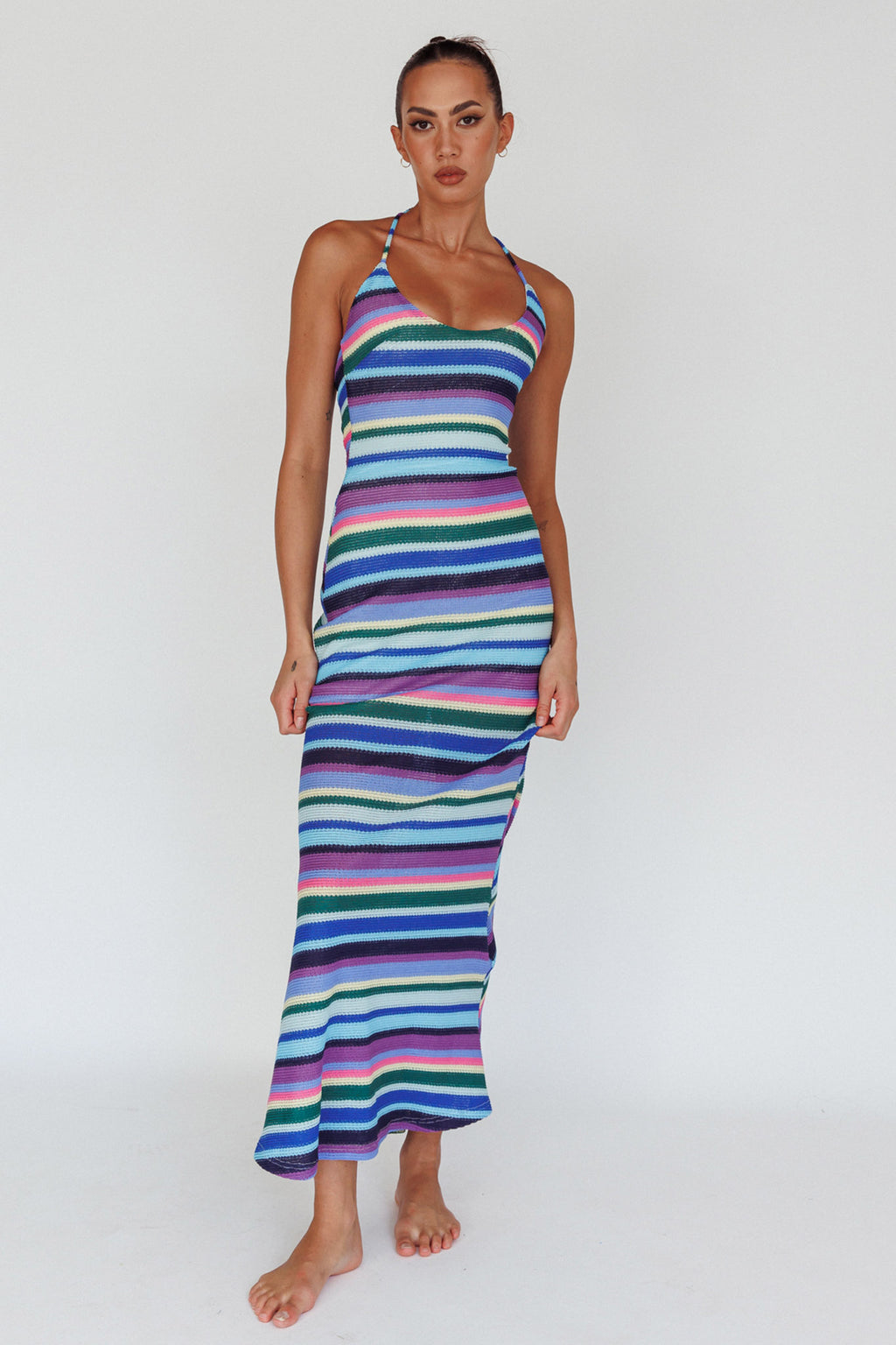 Kandy Crochet Maxi Dress Stripe Lavender Multi by Selfie Leslie