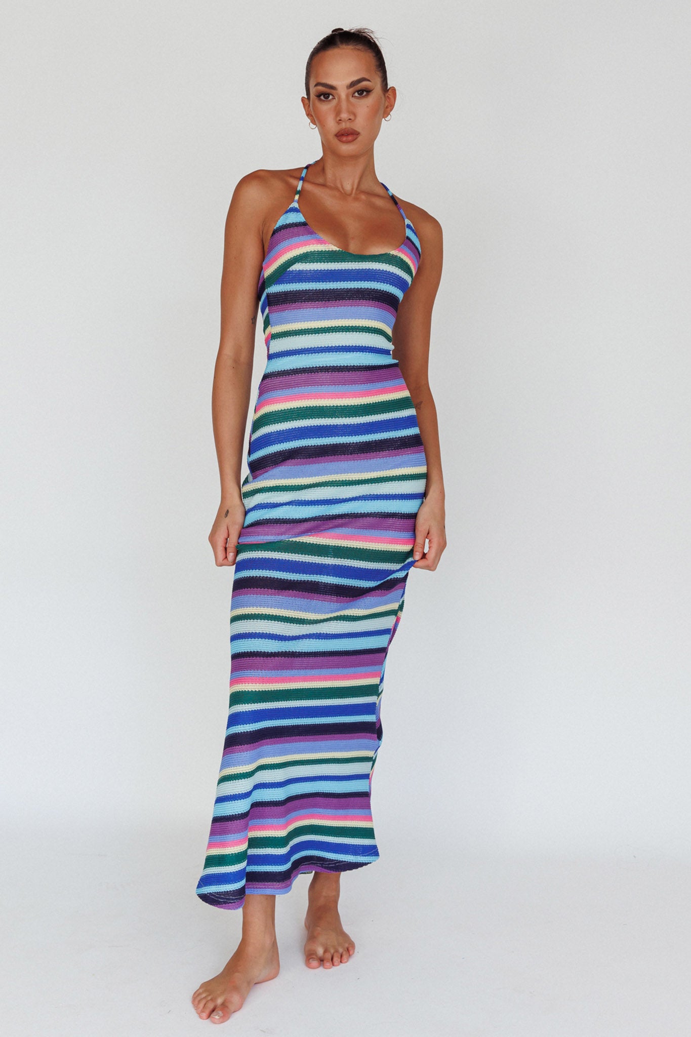 Kandy Crochet Maxi Dress Stripe Lavender Multi by Selfie Leslie